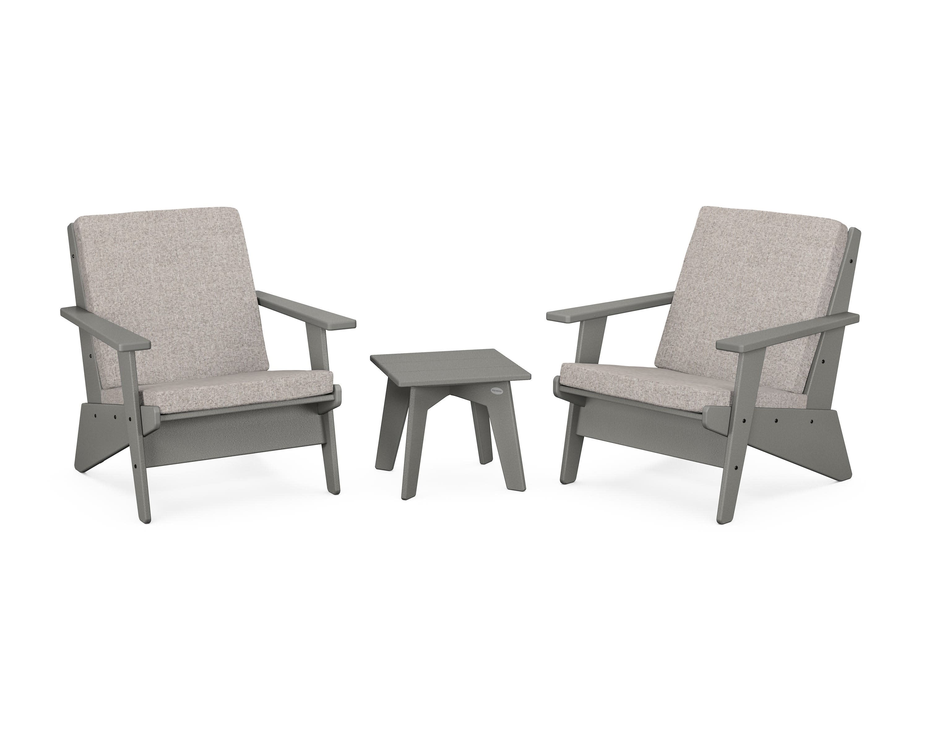 Riviera Modern Lounge 3-Piece Set in Slate Grey / Weathered Tweed