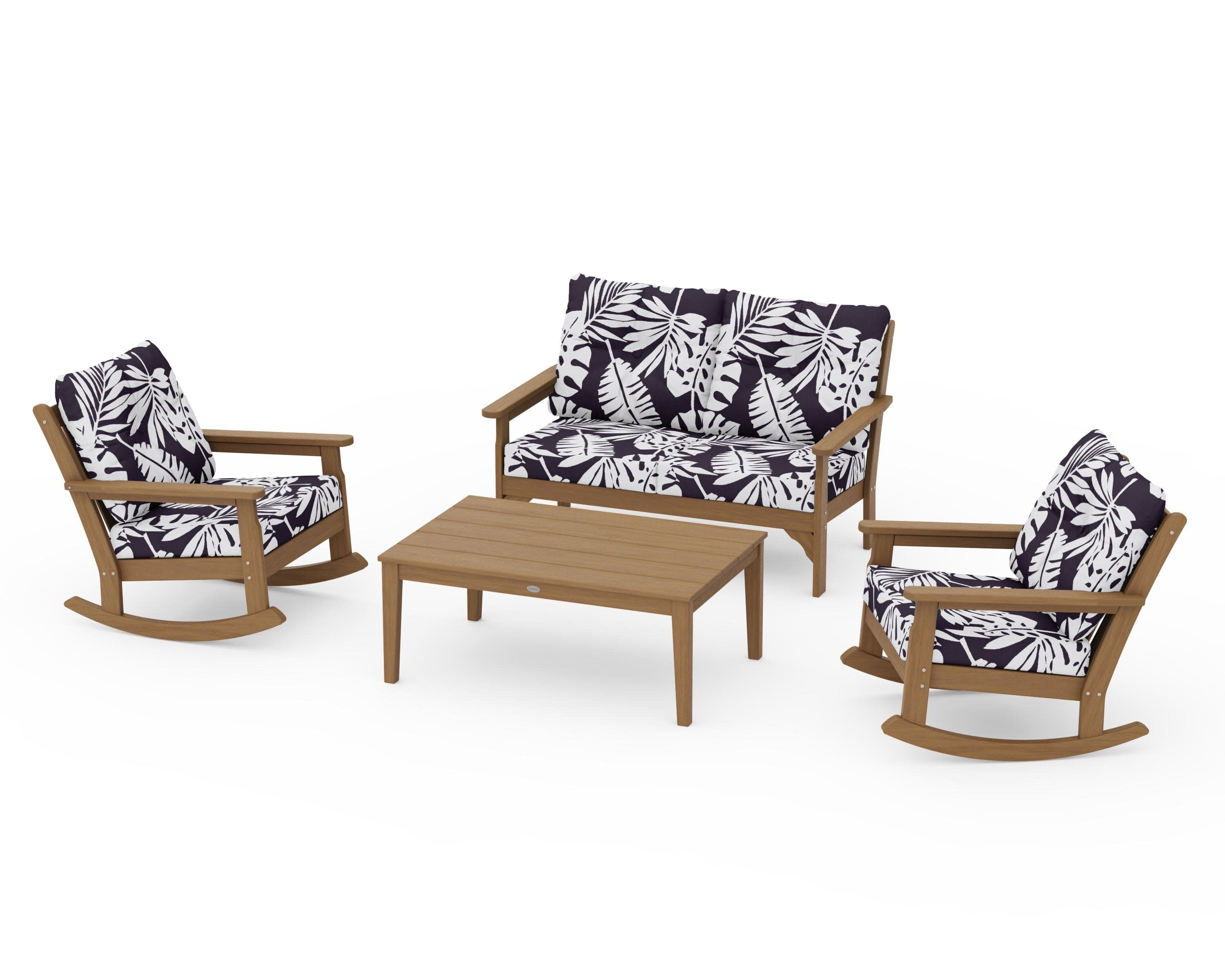 Vineyard 4-Piece Deep Seating Rocking Chair Set in Natural / Leaf Navy