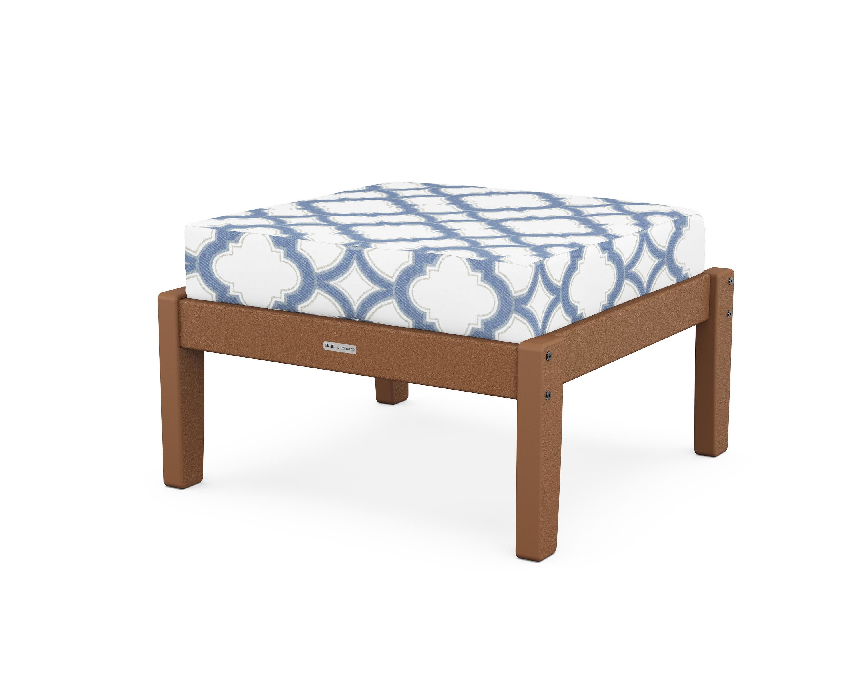 Chinoiserie Deep Seating Ottoman in Teak / Trellis Sky Blue