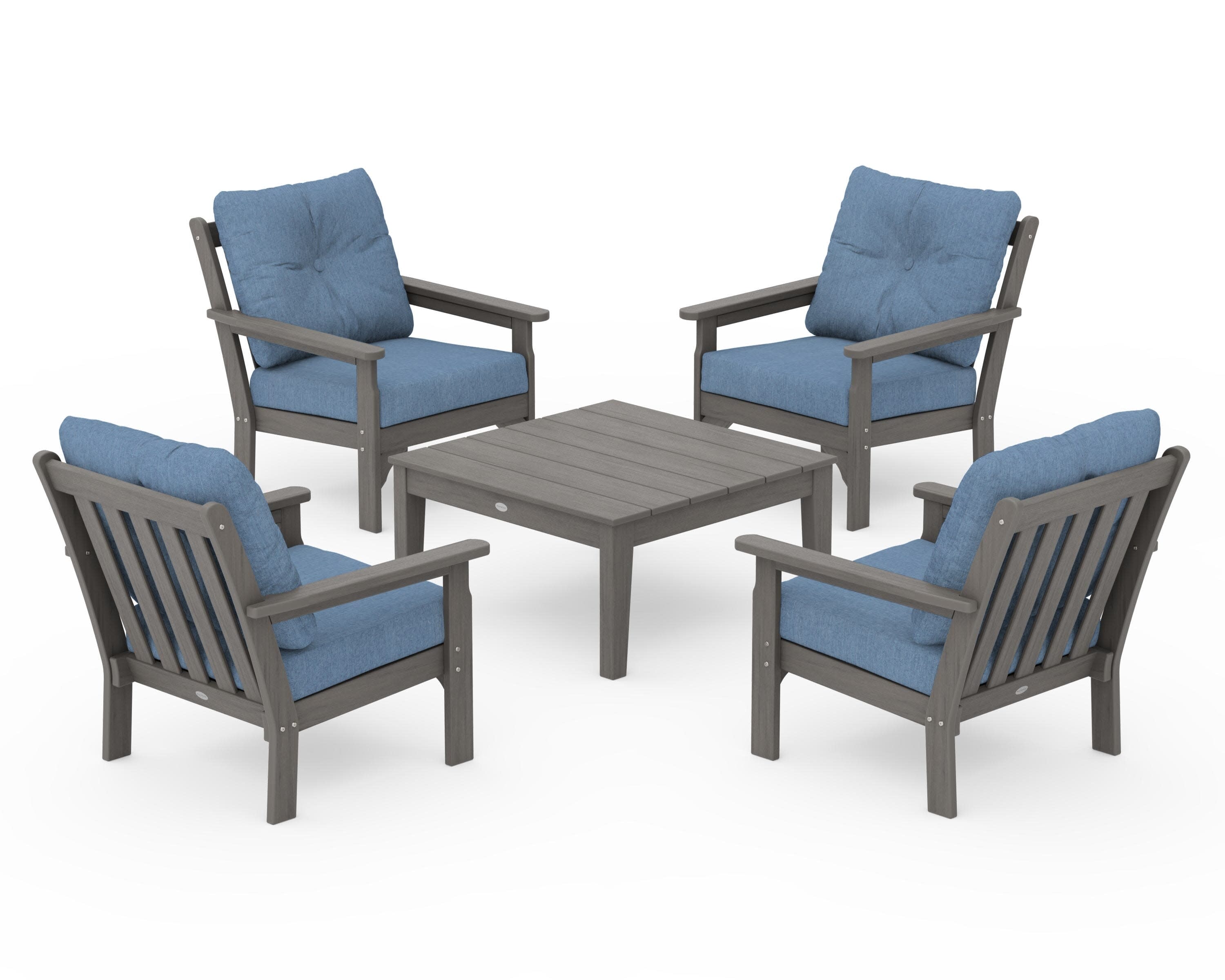 Vineyard 5-Piece Deep Seating Conversation Set in Driftwood / Sky Blue