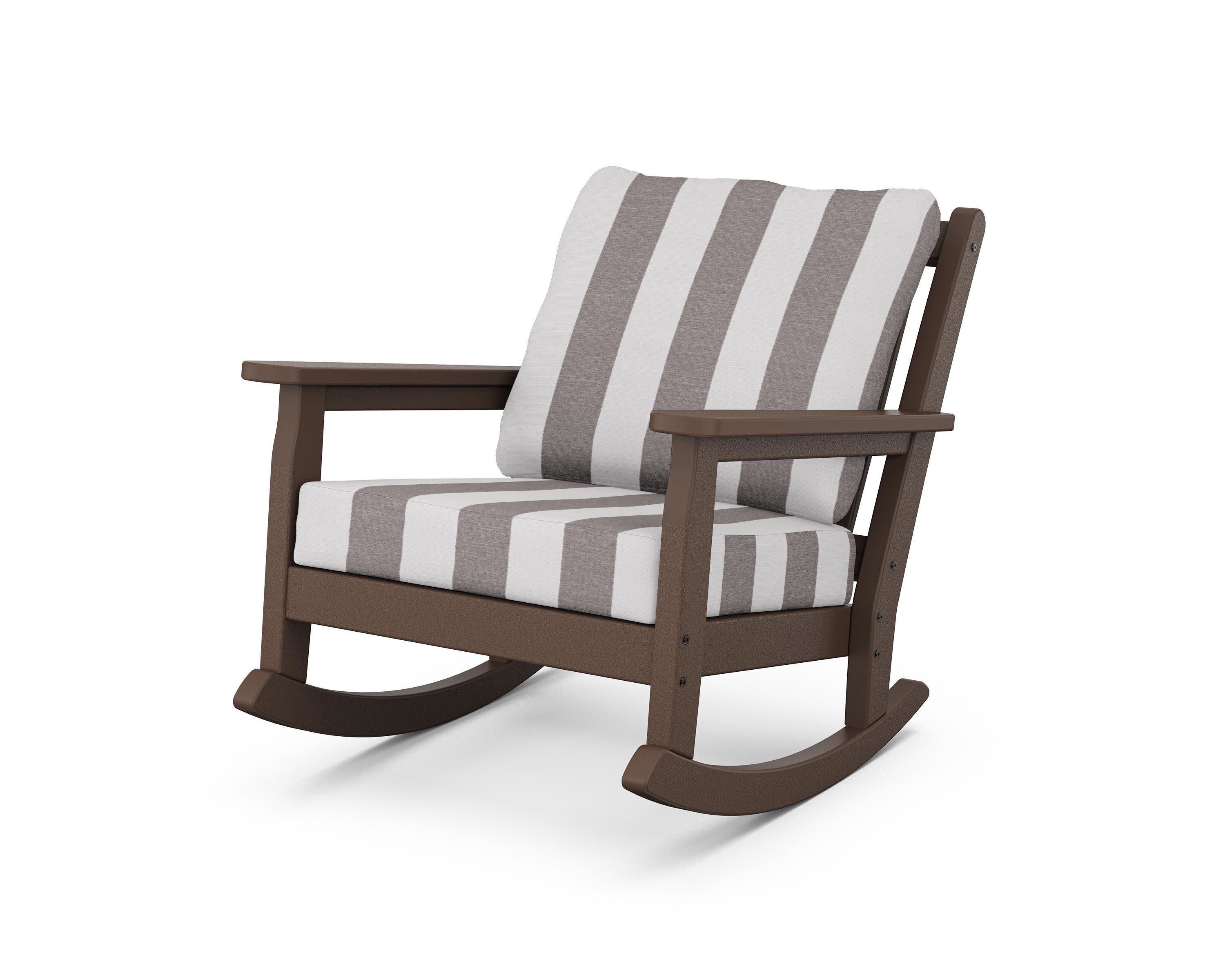 Chippendale Deep Seating Rocking Chair in Mahogany / Cabana Stripe Grey Mist