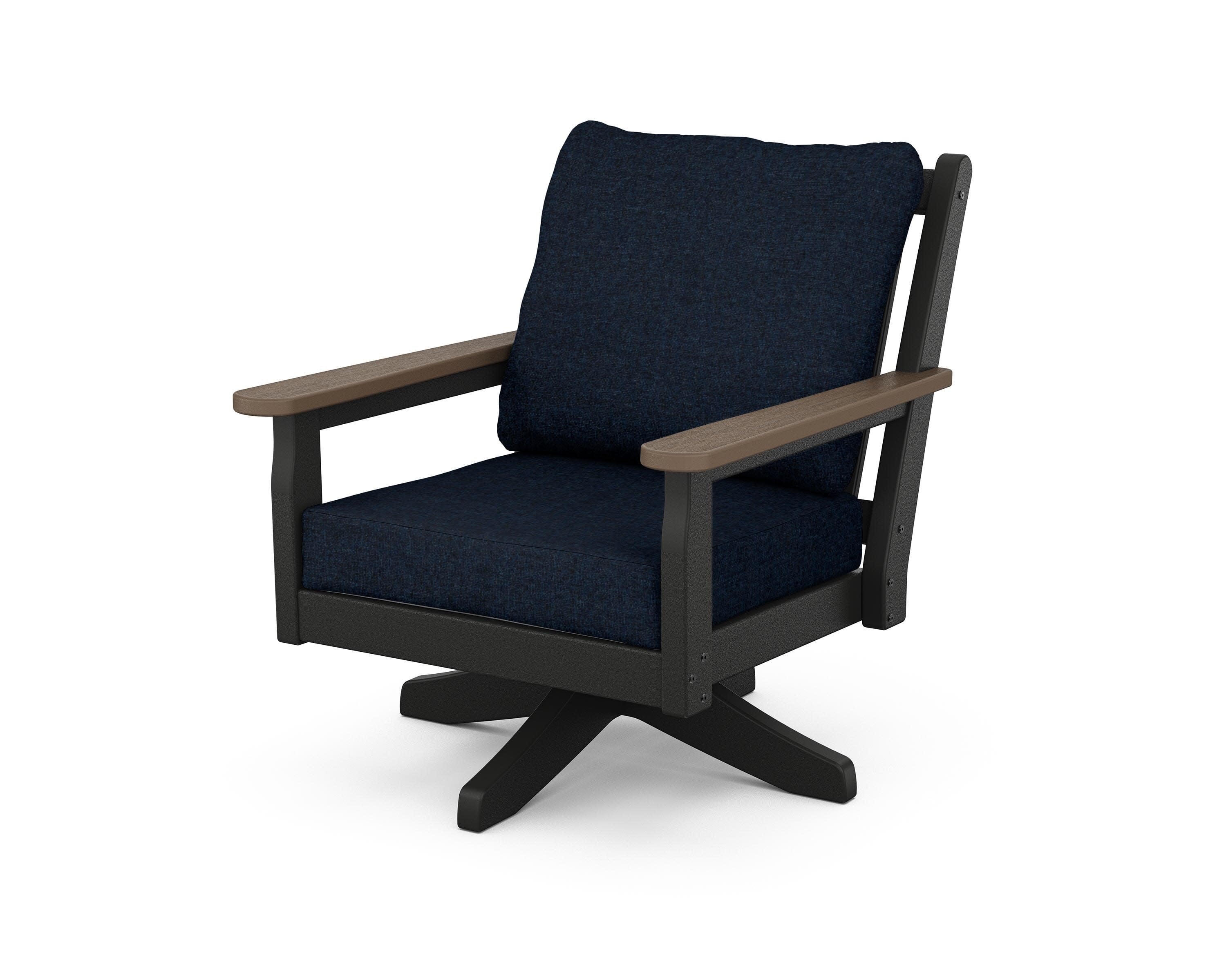 Chippendale Deep Seating Swivel Chair in Black / Kona / Marine Indigo