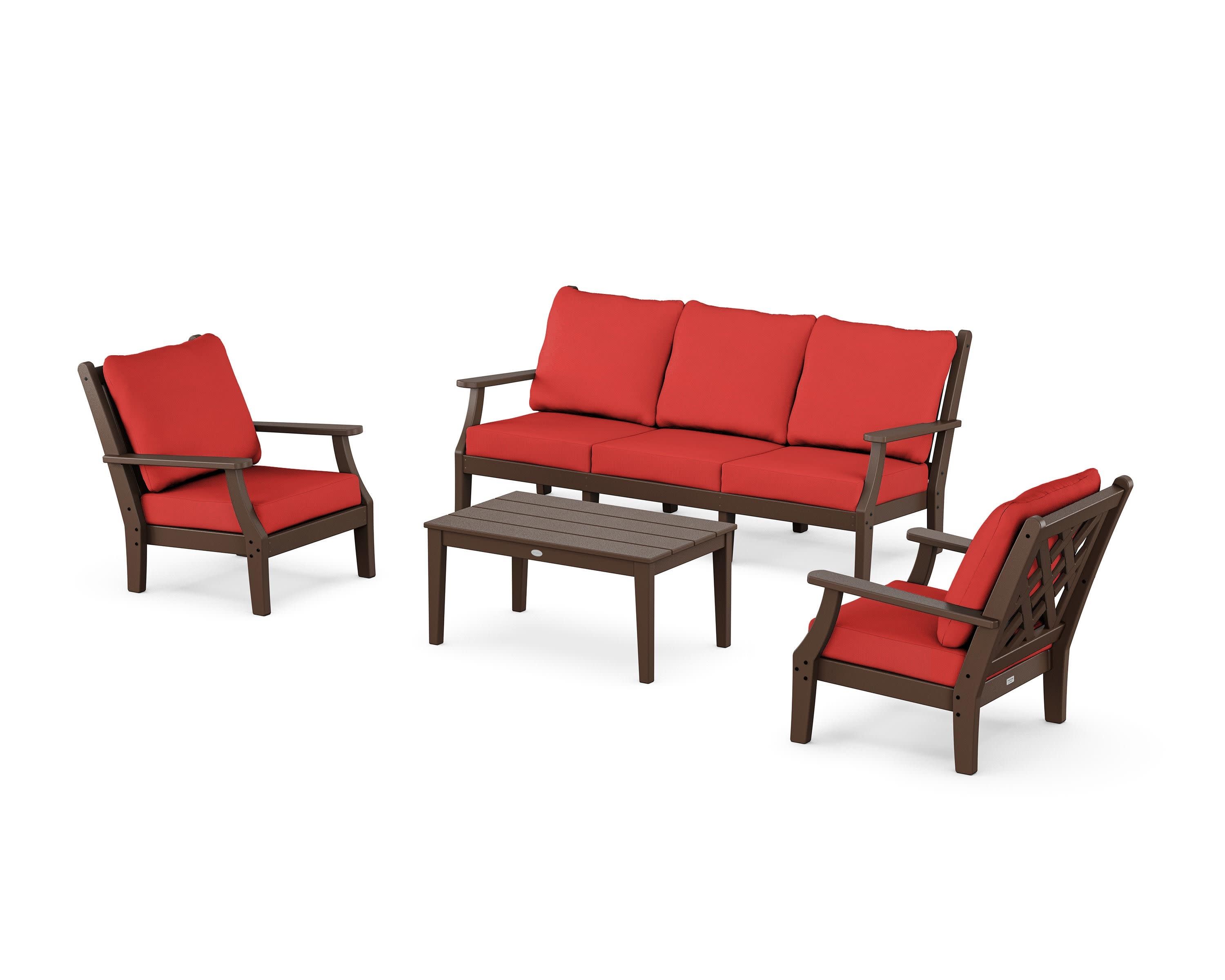 Wovendale 4-Piece Deep Seating Set with Sofa in Mahogany / Crimson Linen