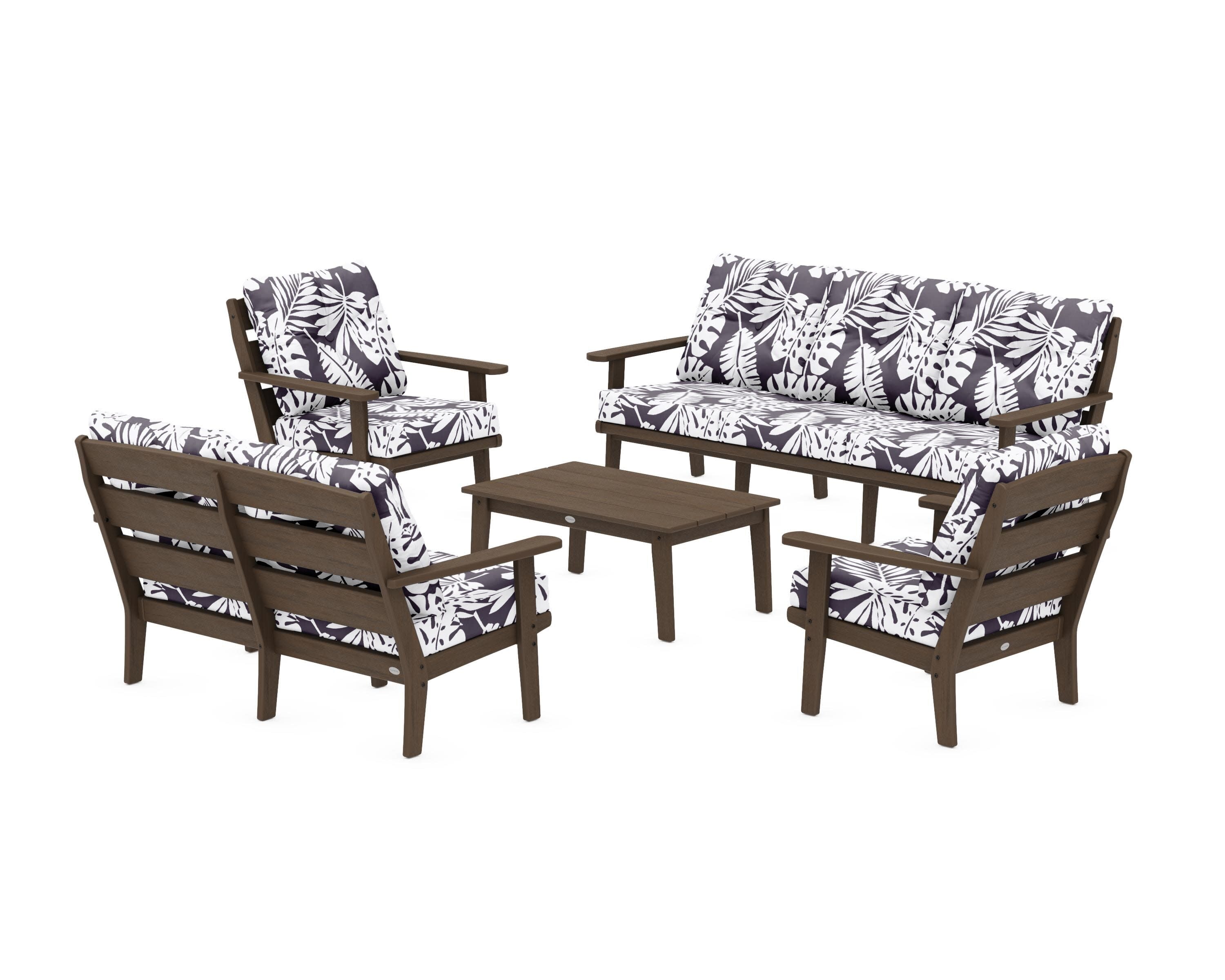 Lakeside 5-Piece Lounge Sofa Set in Kona / Leaf Navy