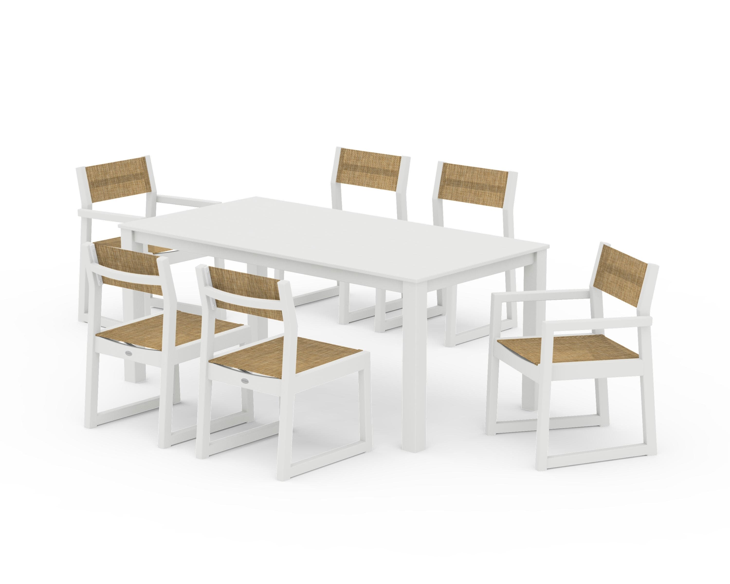 EDGE Sling 7-Piece Parsons Dining Set in Vintage White / Burlap Sling