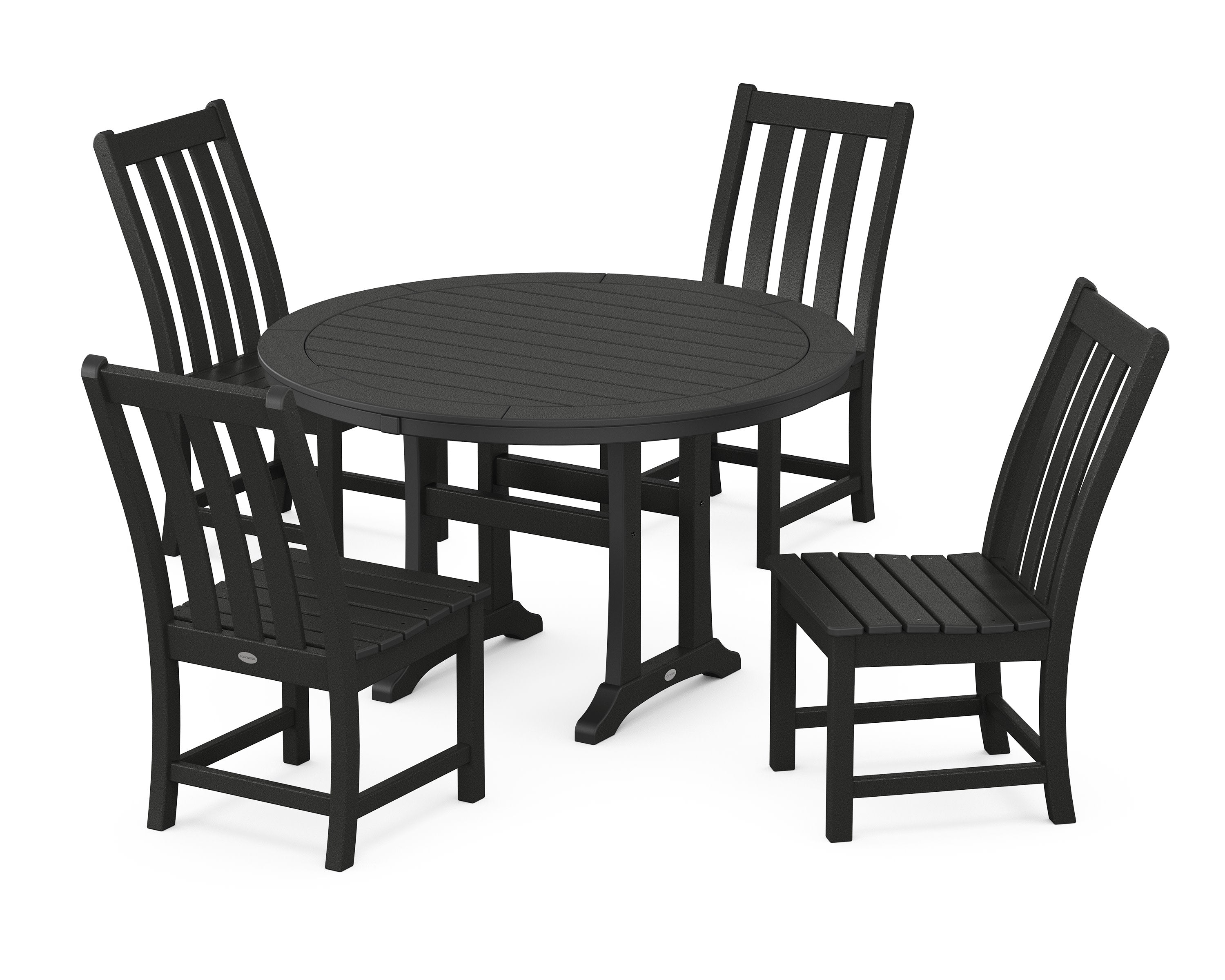 Vineyard Side Chair 5-Piece Round Dining Set With Trestle Legs in Black