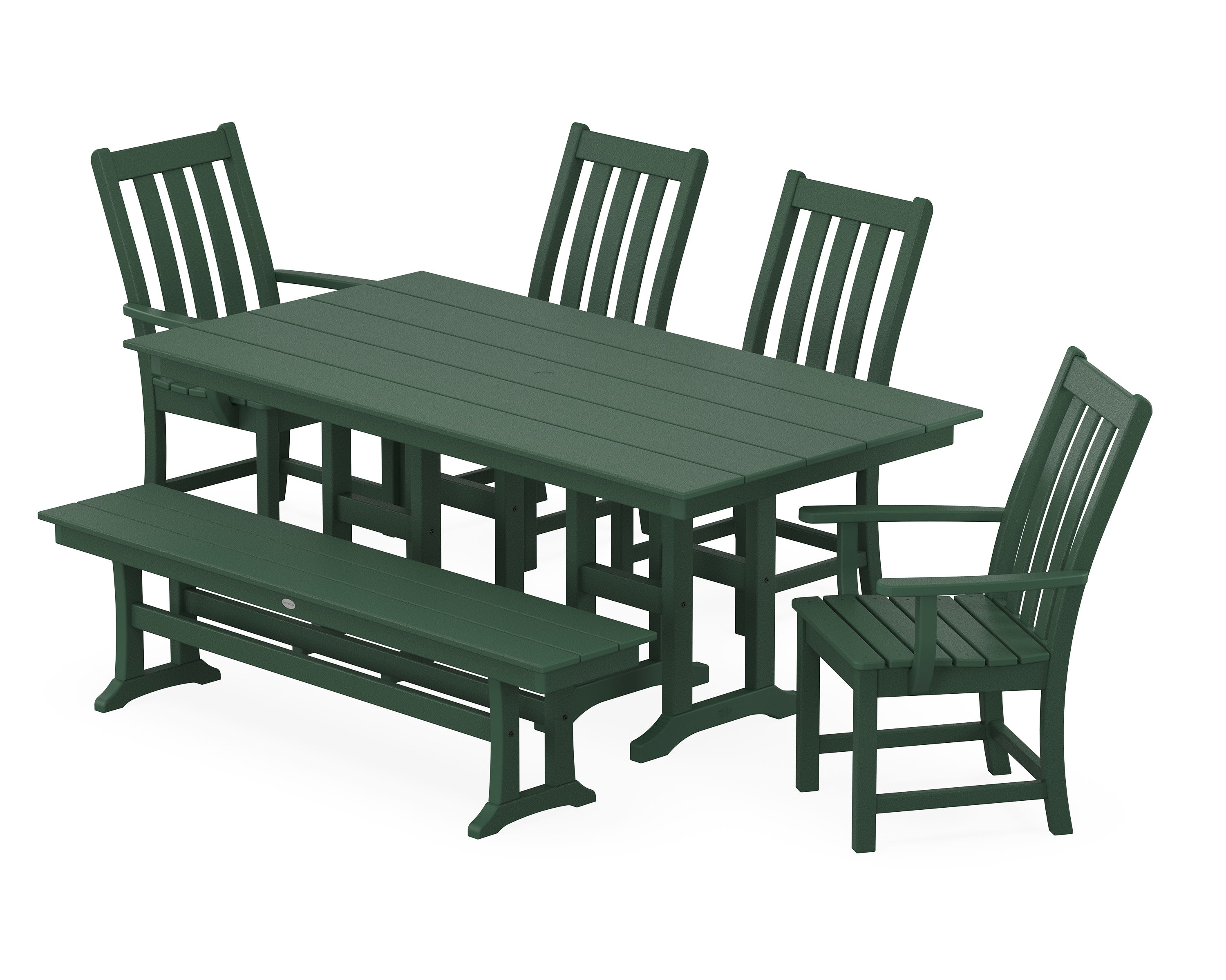 Vineyard 6-Piece Farmhouse Dining Set with Bench in Green