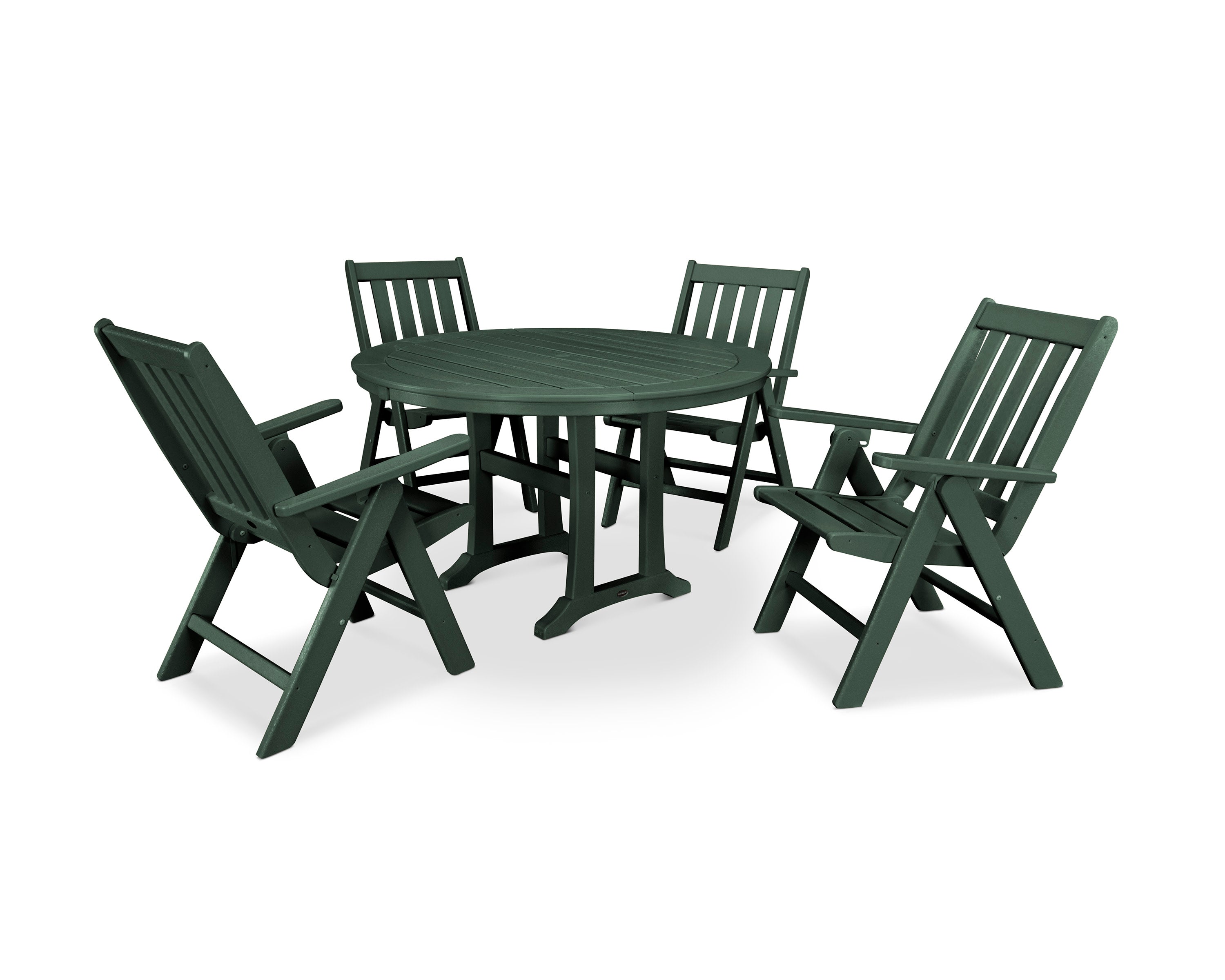 Vineyard Folding Chair 5-Piece Round Dining Set with Trestle Legs in Green