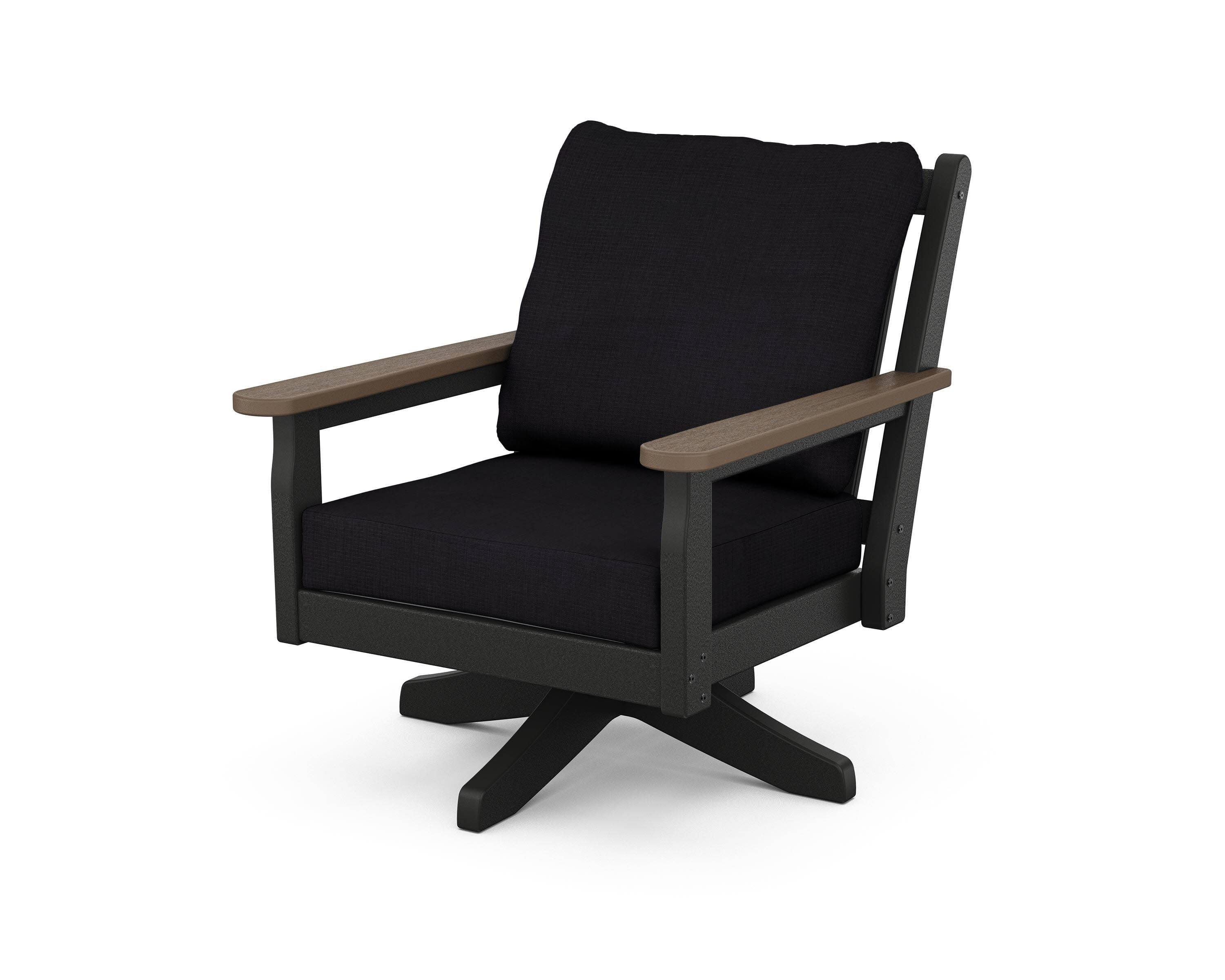 Chippendale Deep Seating Swivel Chair in Black / Kona / Midnight Linen