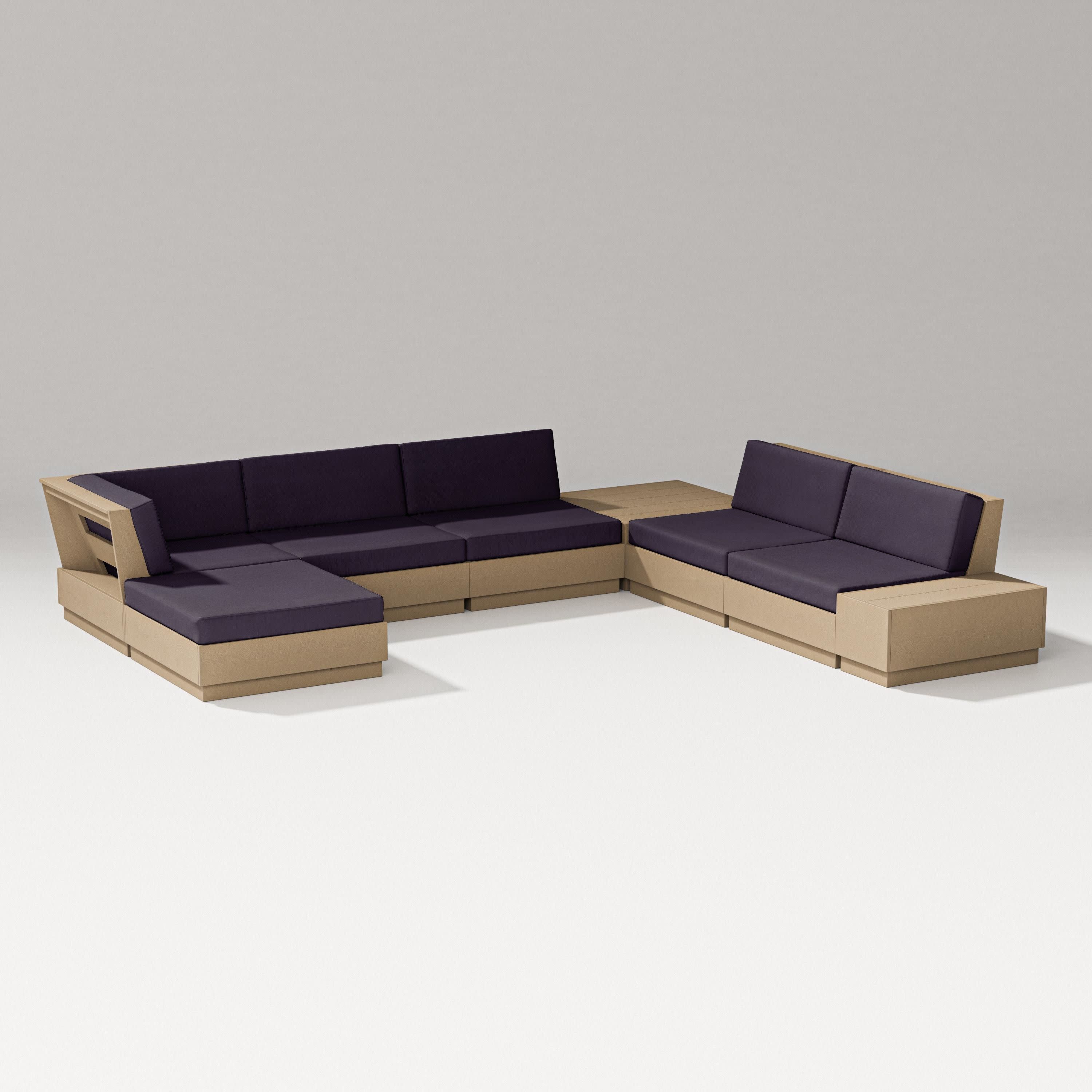 Elevate 8-Piece Corner Sectional in Vintage Sahara / Navy Linen