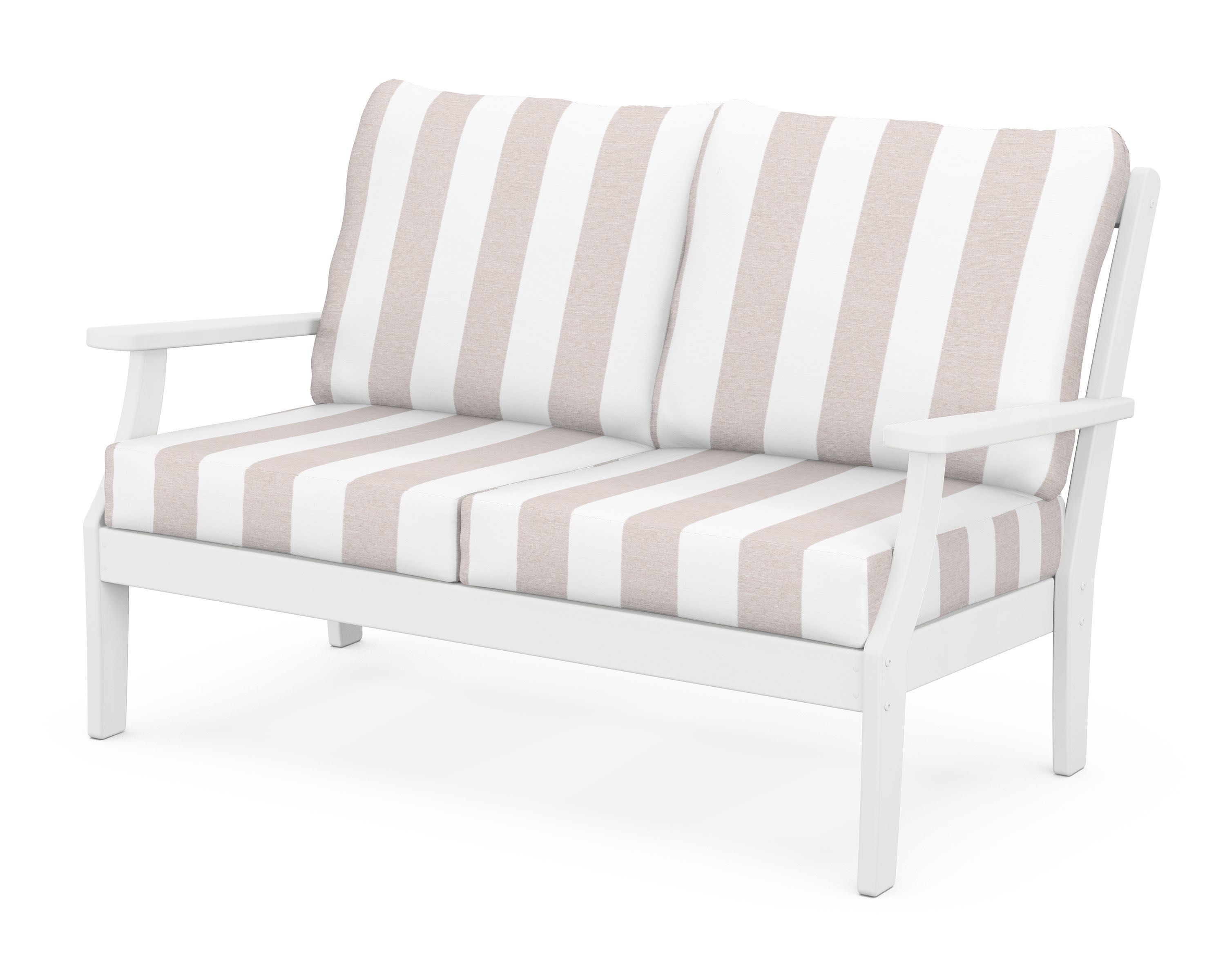 Braxton Deep Seating Loveseat in White / Cabana Stripe Dune Burlap