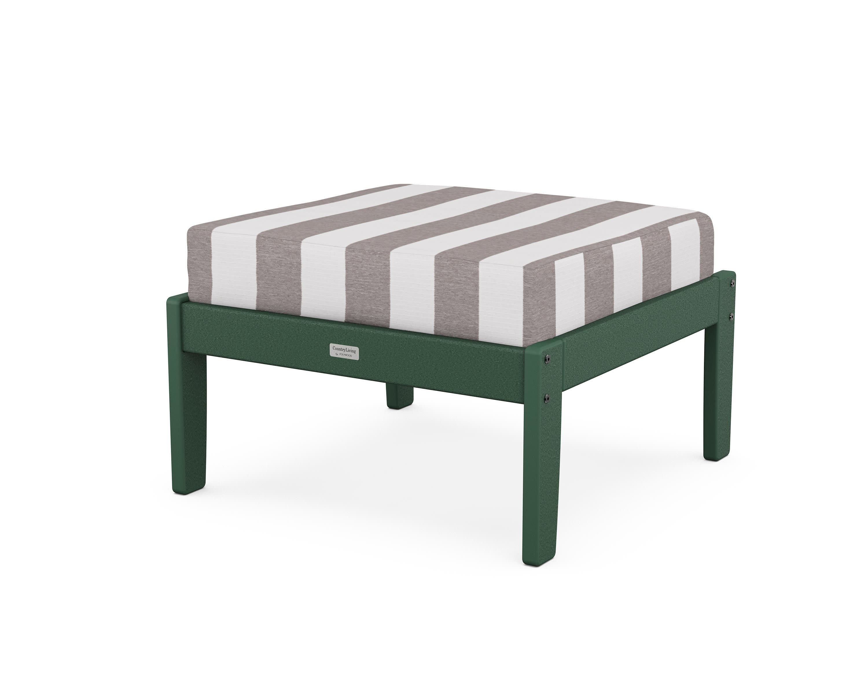 Cottage Deep Seating Ottoman in Green / Cabana Stripe Grey Mist