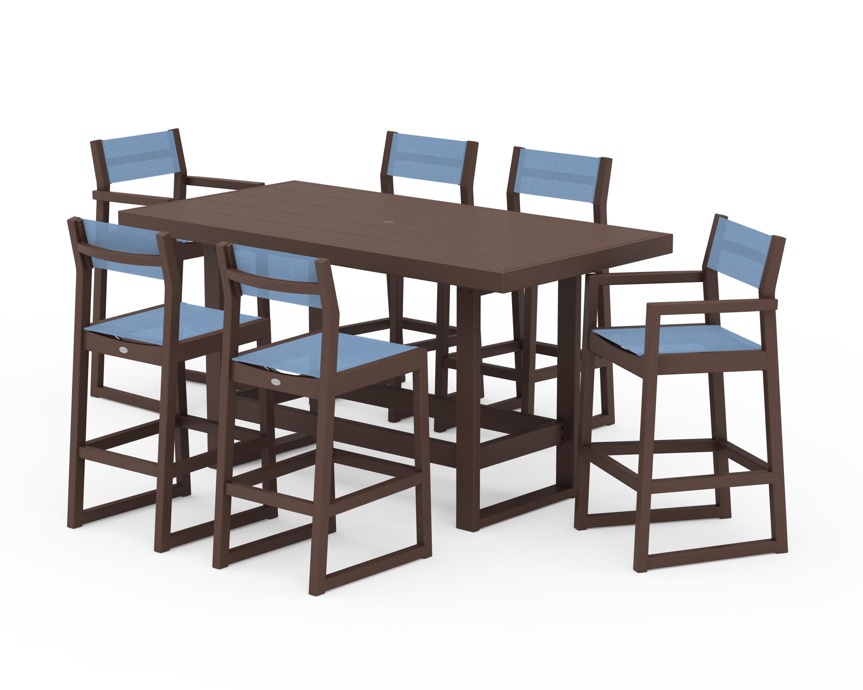 EDGE Sling 7-Piece Bar Table Set in Mahogany / Poolside Sling