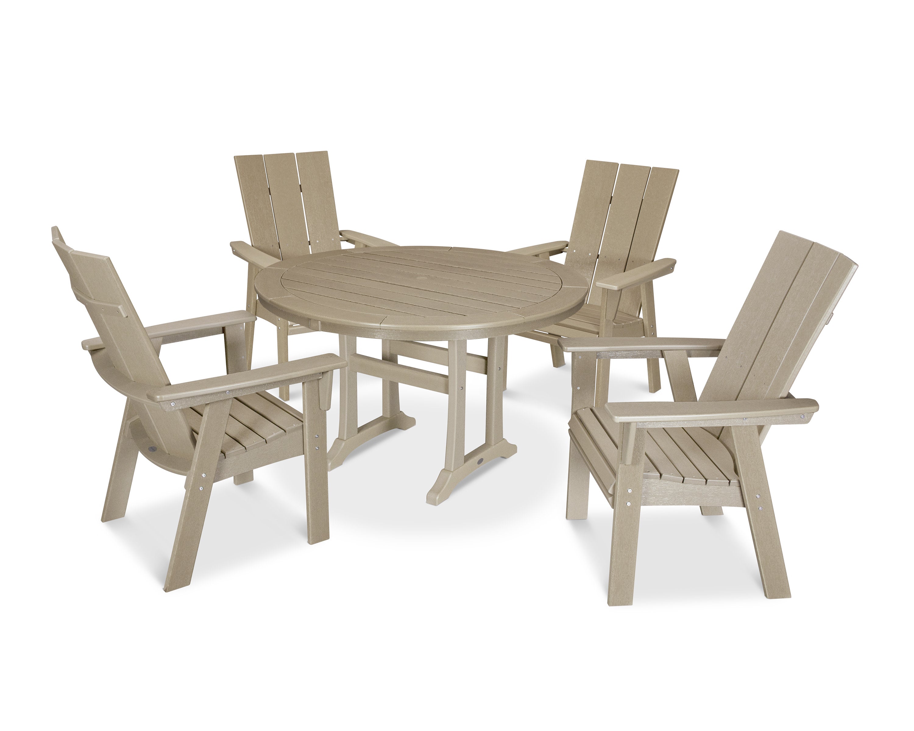Modern Curveback Adirondack 5-Piece Nautical Trestle Dining Set in Vintage Sahara