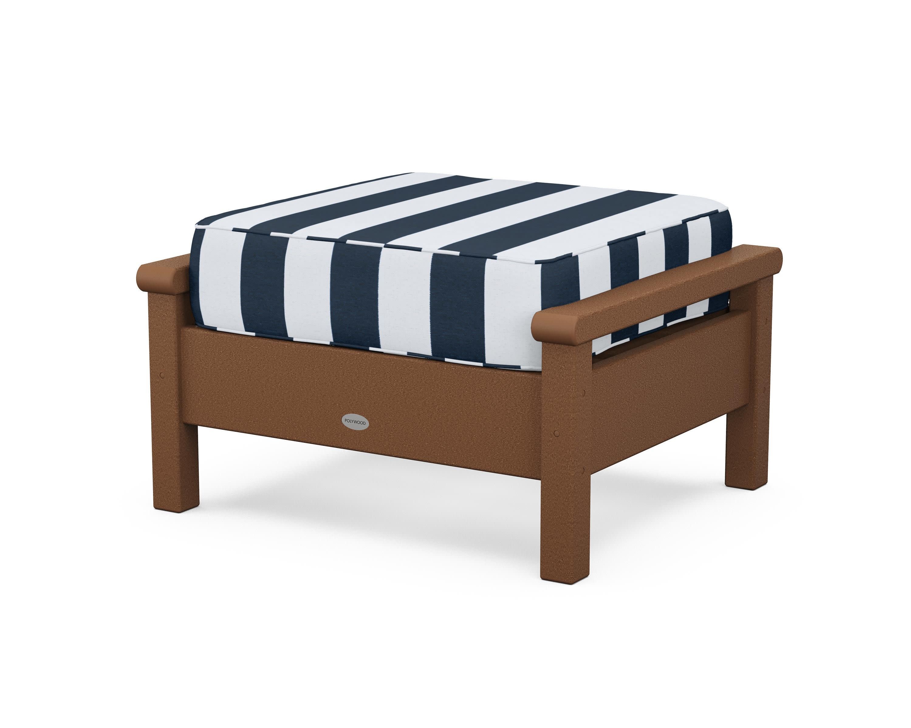 Harbour Deep Seating Ottoman in Teak / Cabana Stripe Marine Indigo