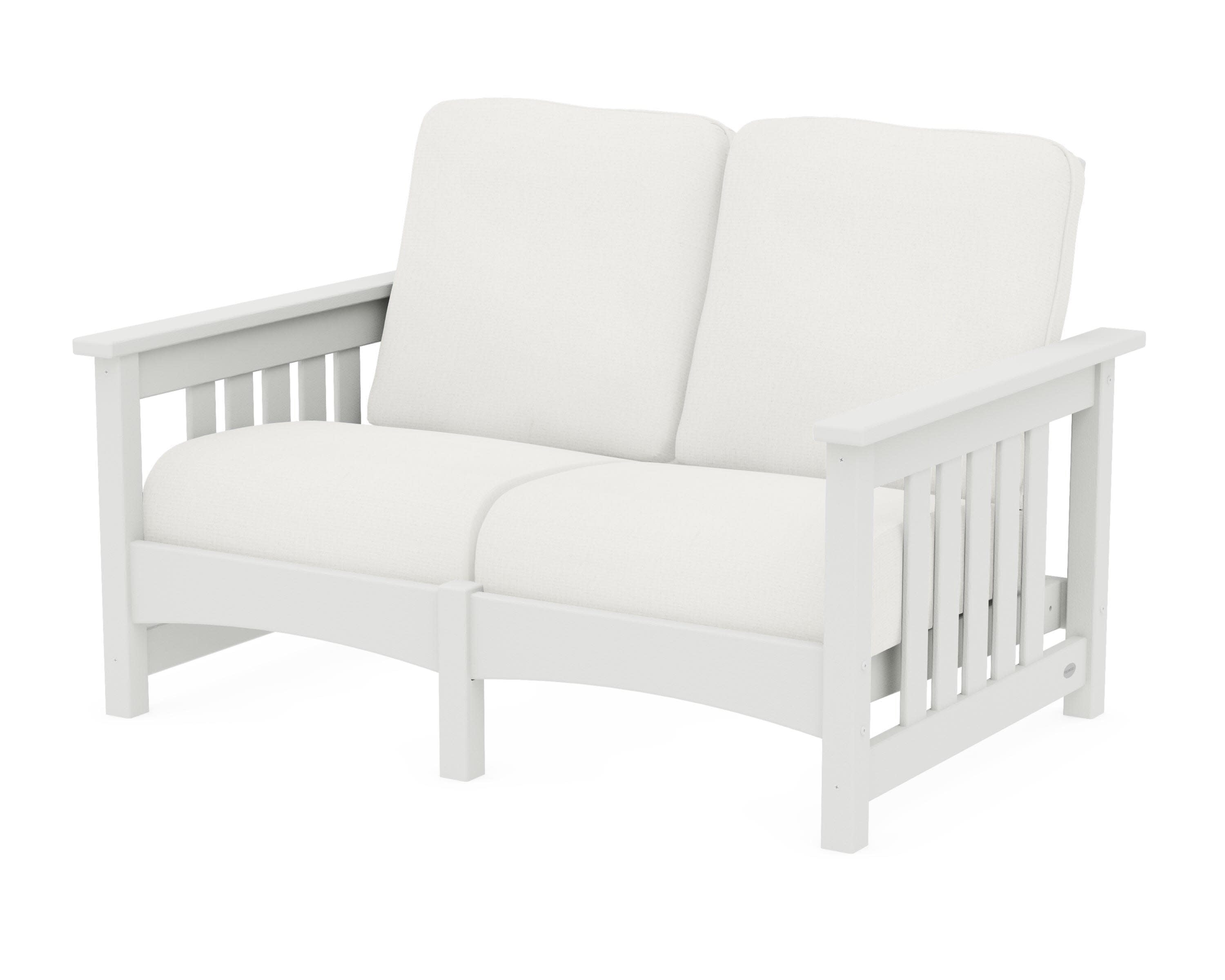 Club Mission Loveseat in Vintage White / Natural Linen