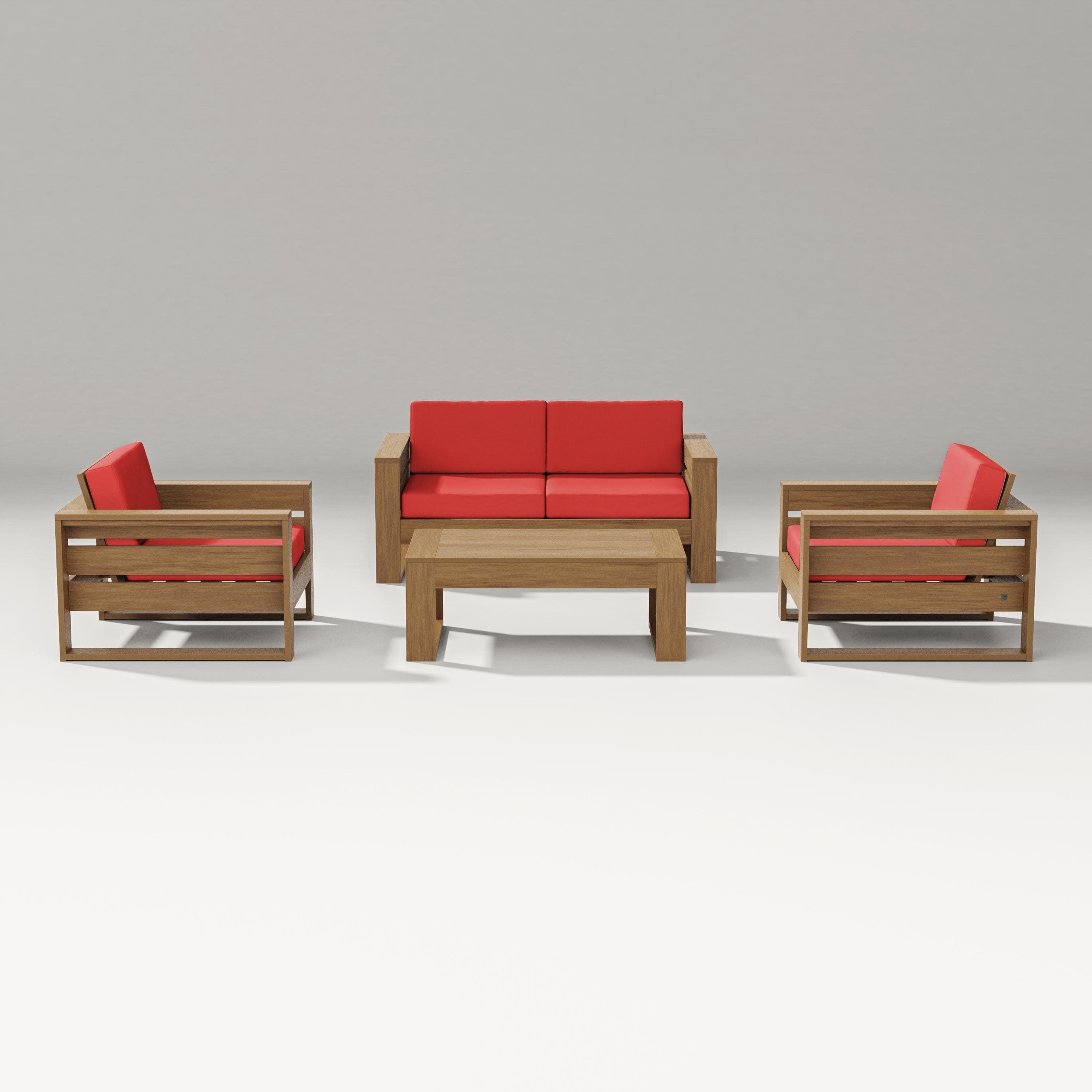 Latitude 4-Piece Lounge Loveseat Set in Natural / Crimson Linen
