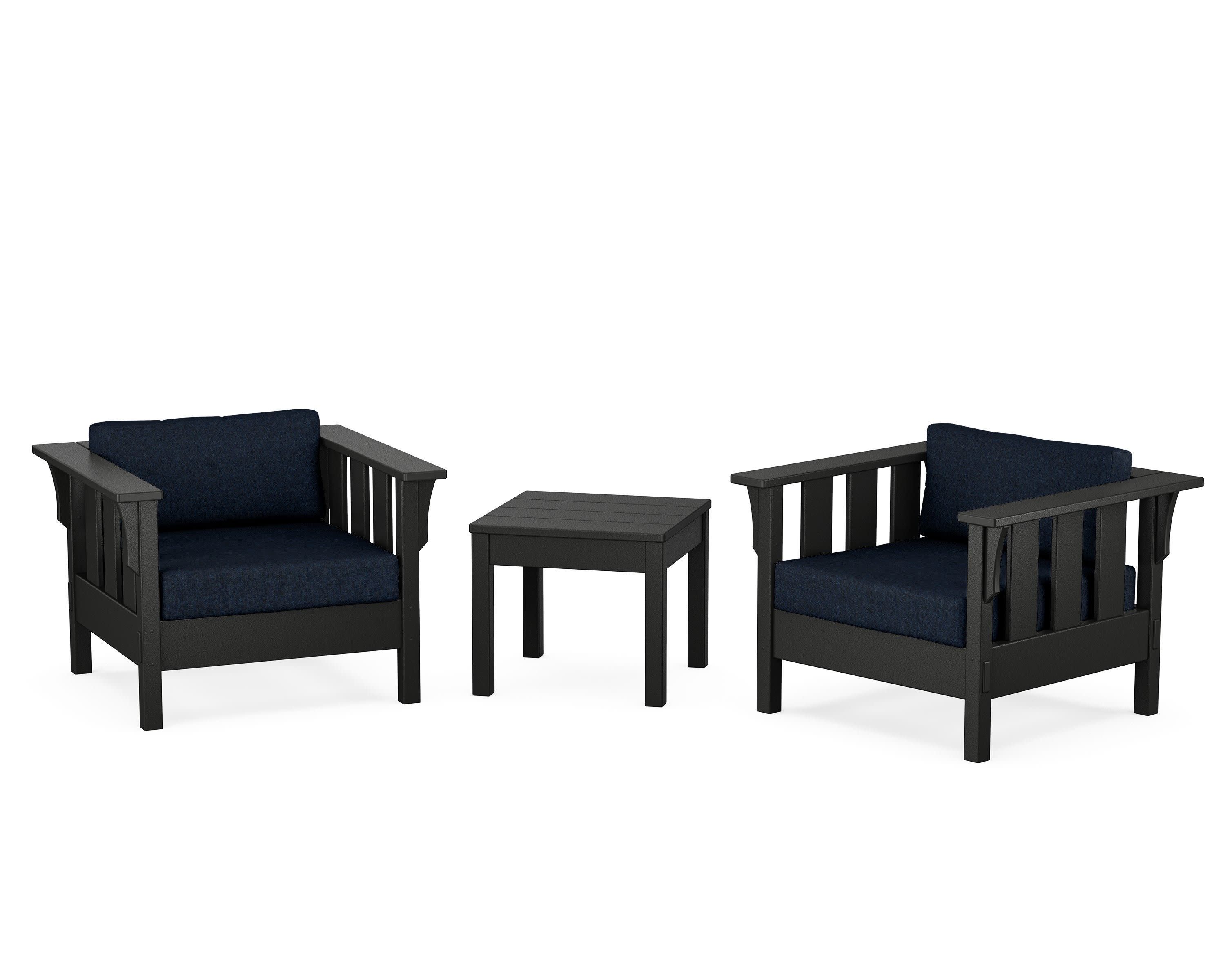Acadia 3-Piece Deep Seating Set in Black / Marine Indigo