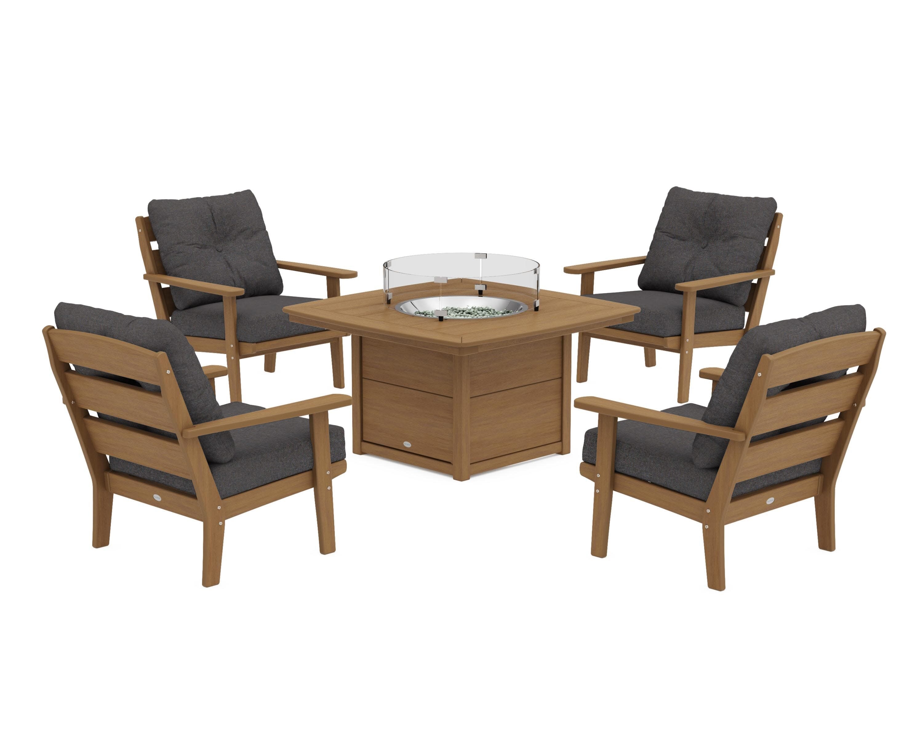 Lakeside 5-Piece Deep Seating Set with Nautical Fire Pit Table in Natural / Ash Charcoal
