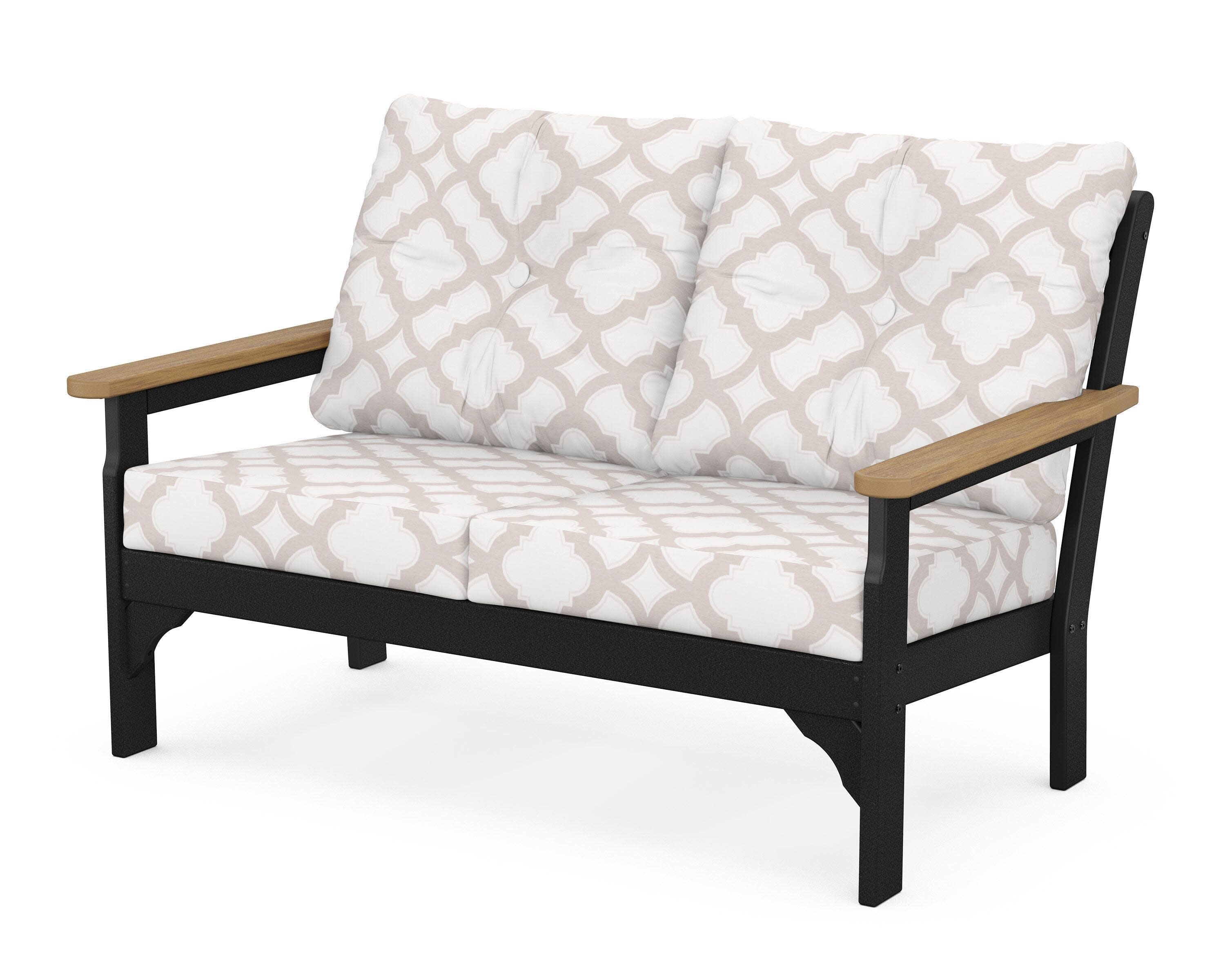 Vineyard Deep Seating Loveseat in Black / Natural / Trellis Dune Burlap