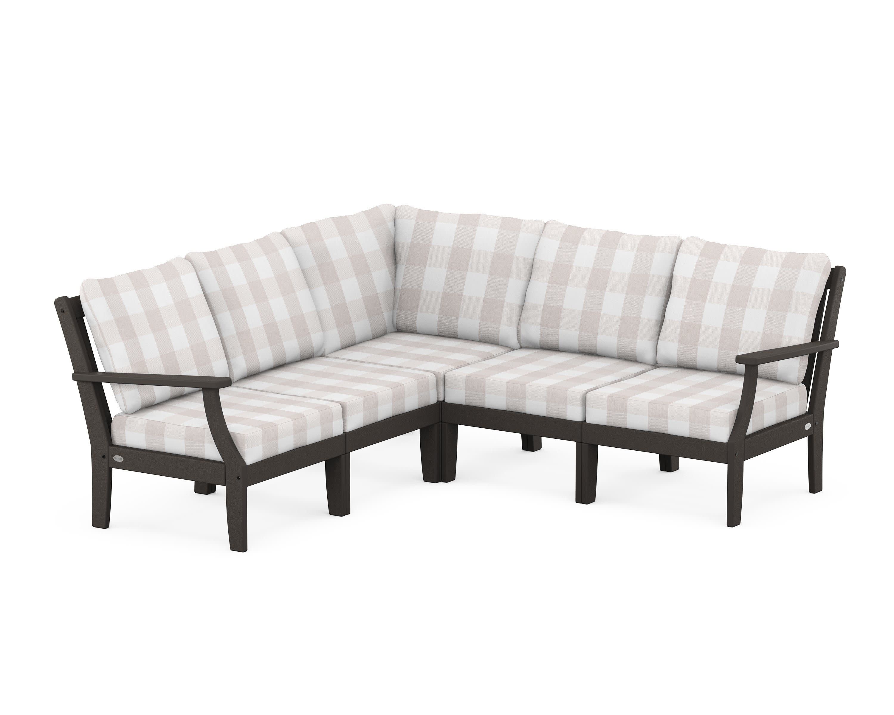 Braxton Modular 5-Piece Deep Seating Set in Vintage Coffee / Buffalo Plaid Dune Burlap