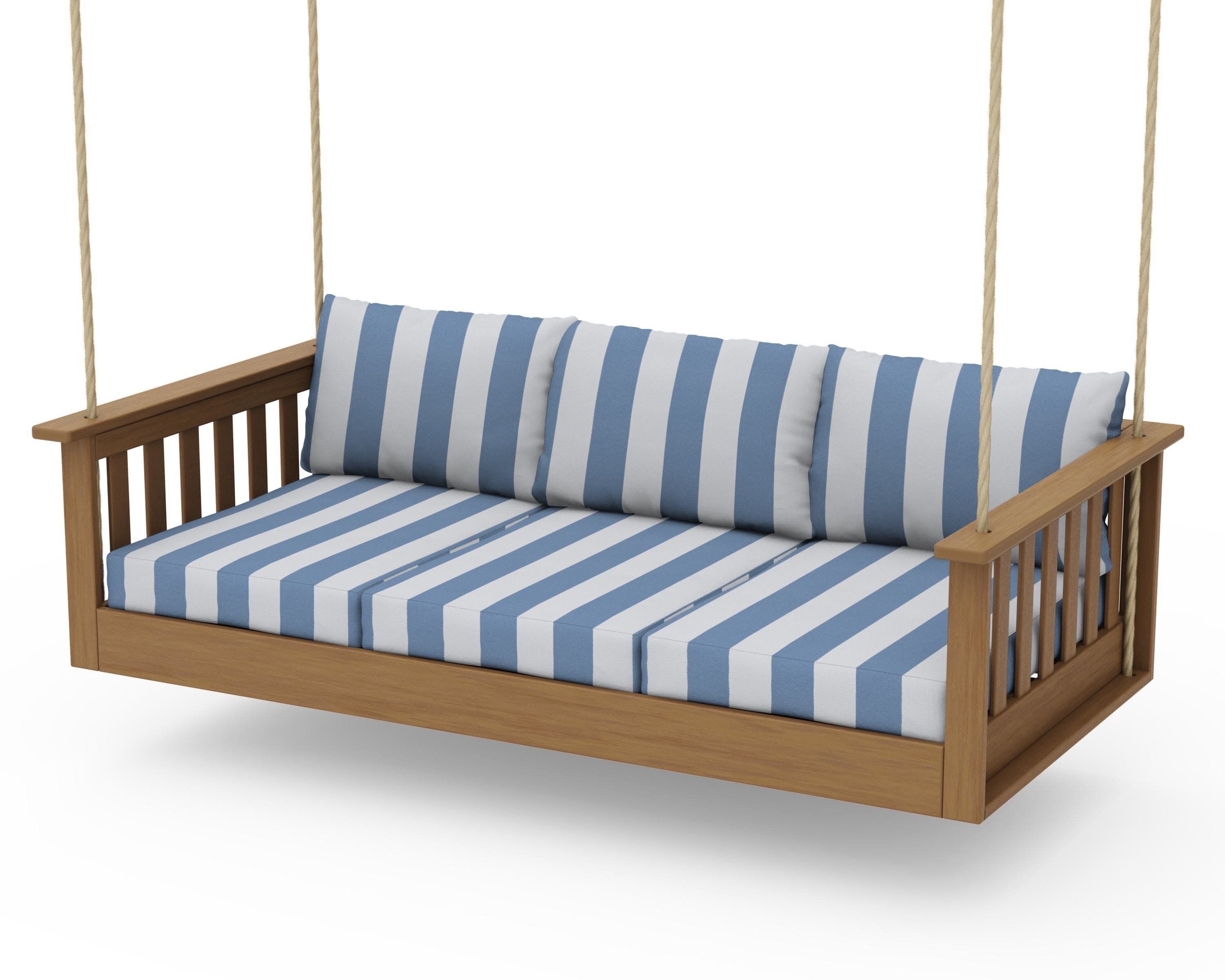 Vineyard Daybed Swing in Natural / Cabana Stripe Sky Blue