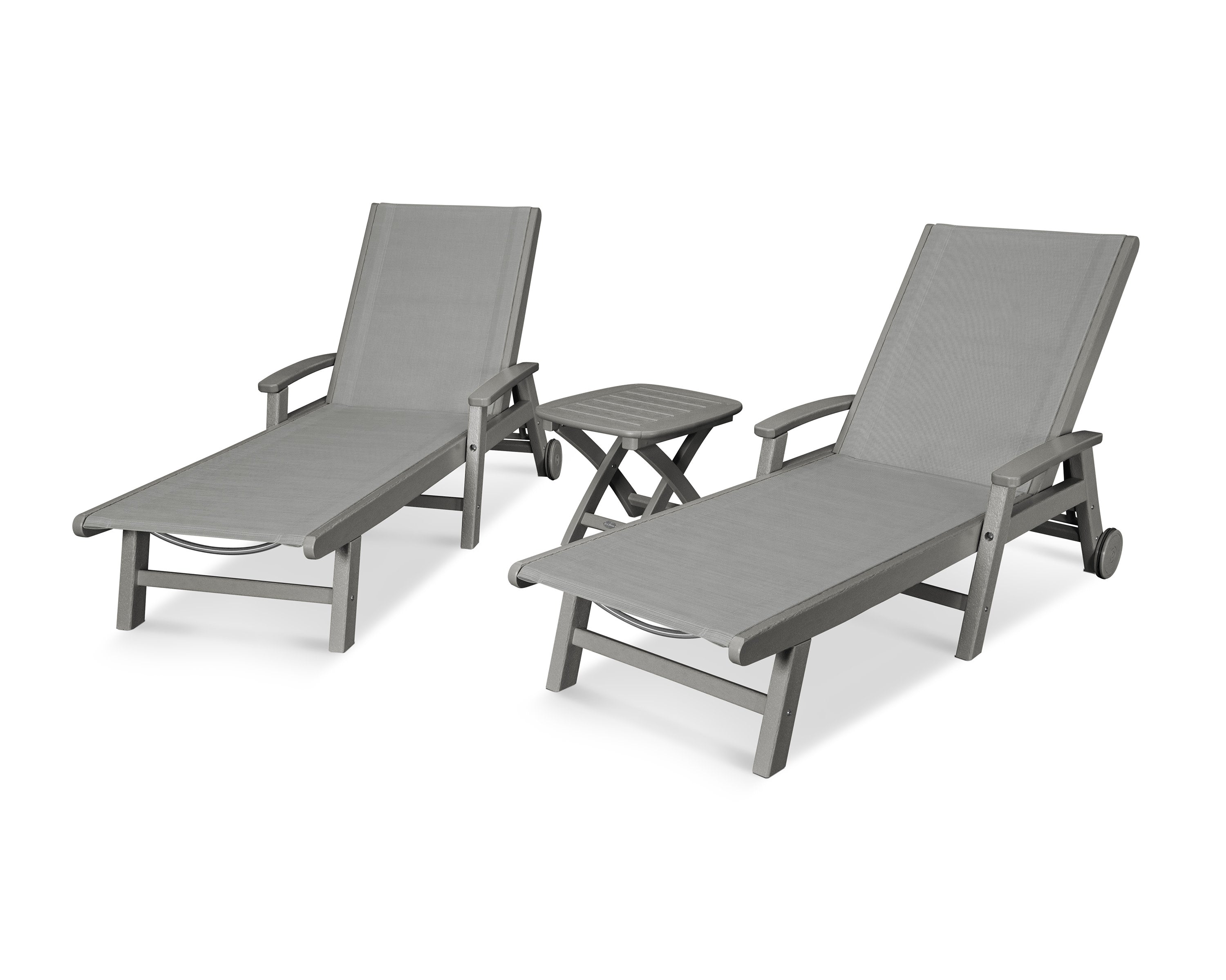 Coastal 3-Piece Wheeled Chaise Set in Slate Grey / Metallic Sling