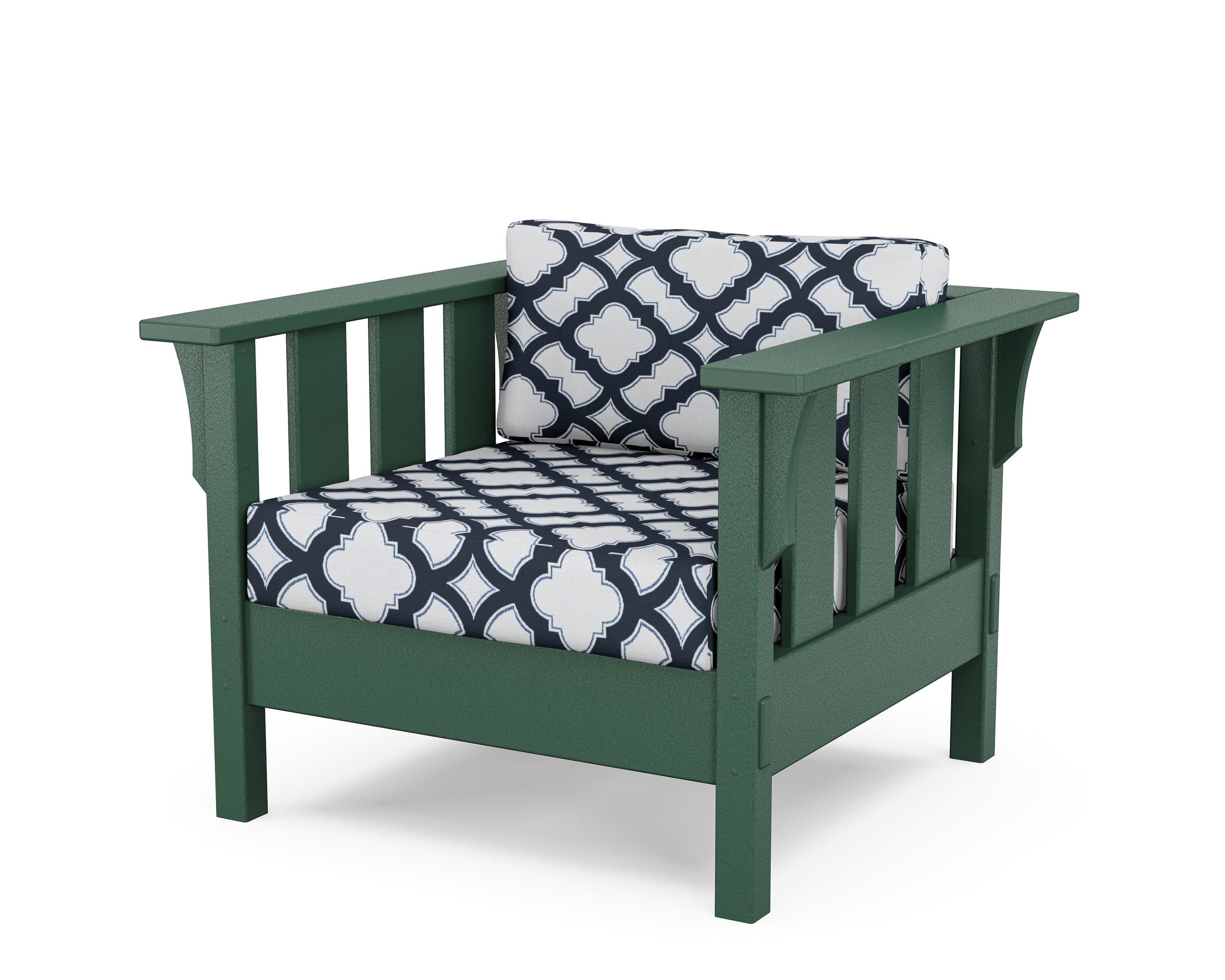 Acadia Deep Seating Chair in Green / Trellis Marine Indigo