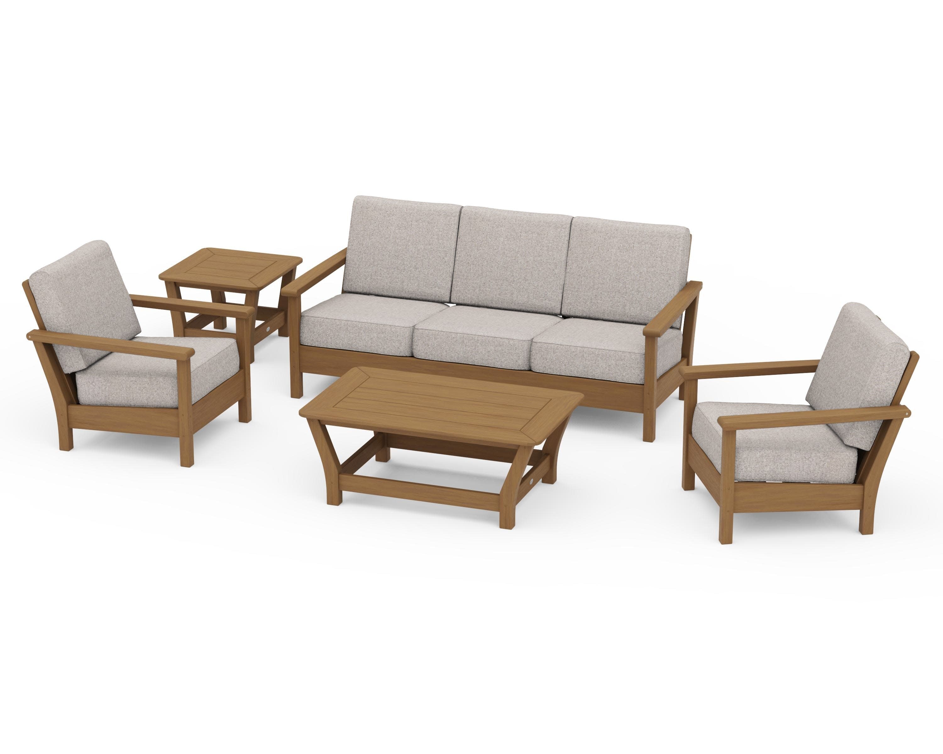 Harbour 5-Piece Deep Seating Set in Natural / Weathered Tweed
