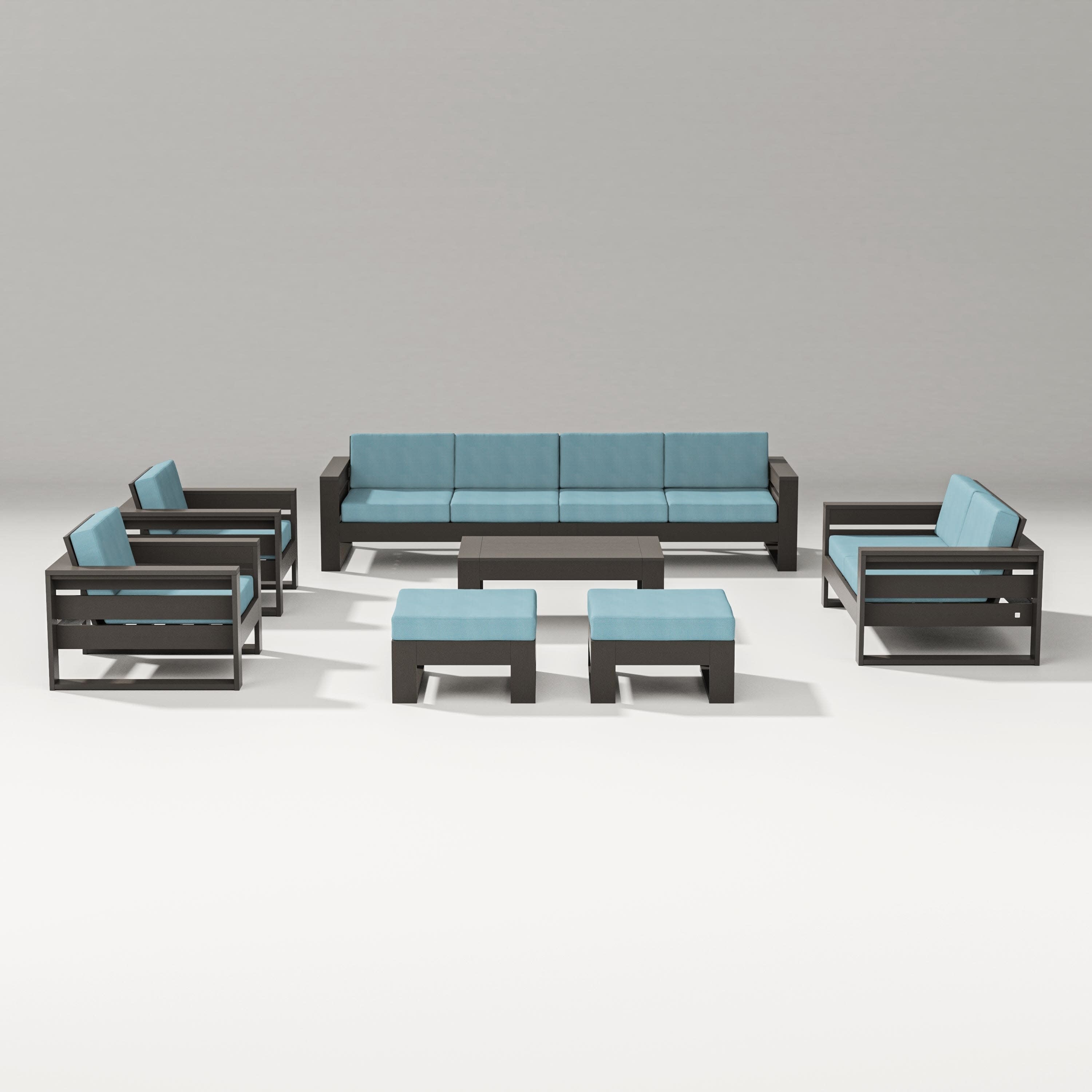 Latitude 8-Piece Lounge Sofa Set in Vintage Coffee / Lattice Sky Blue