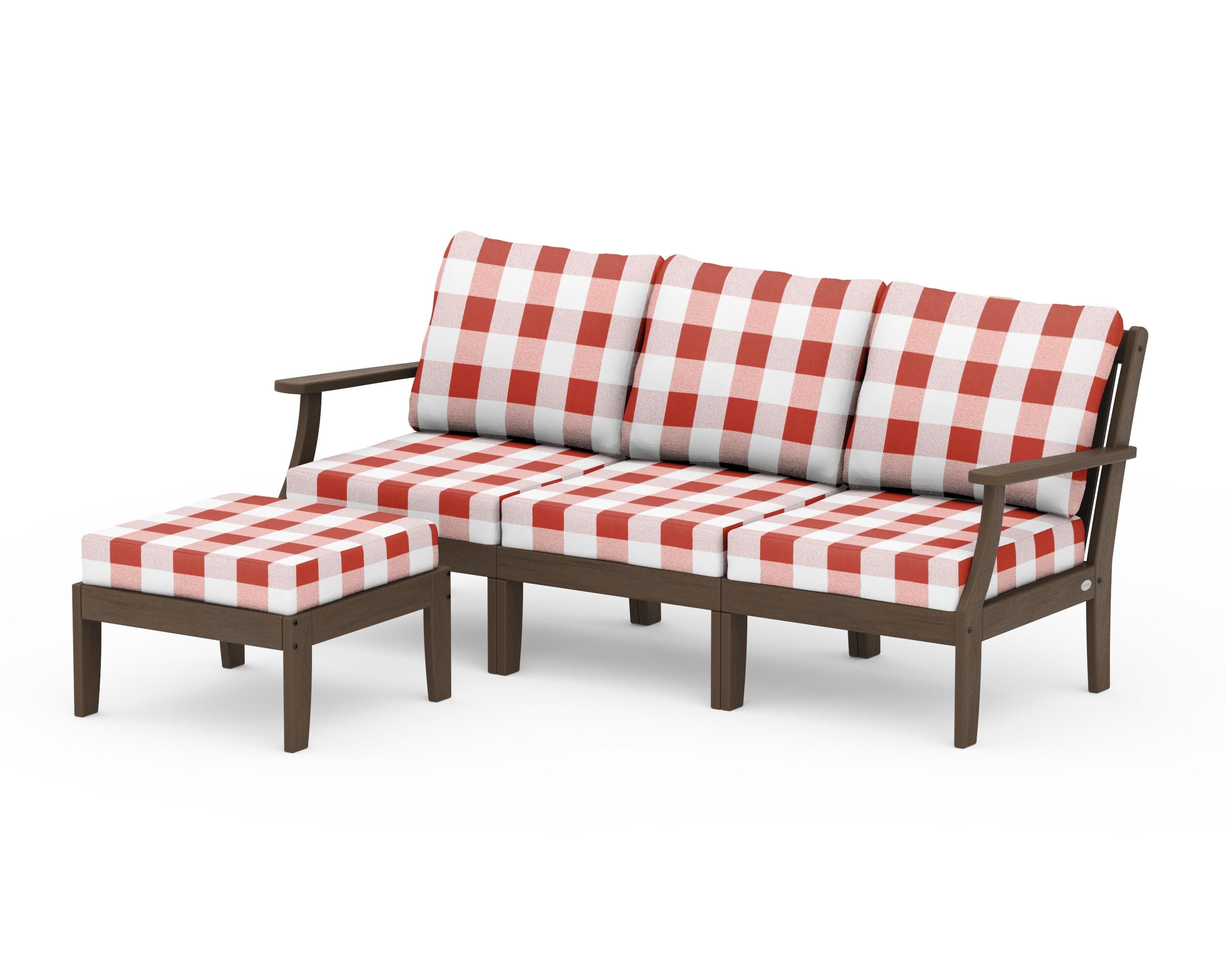 Braxton Modular 4-Piece Deep Seating Set with Ottoman in Kona / Buffalo Plaid Crimson