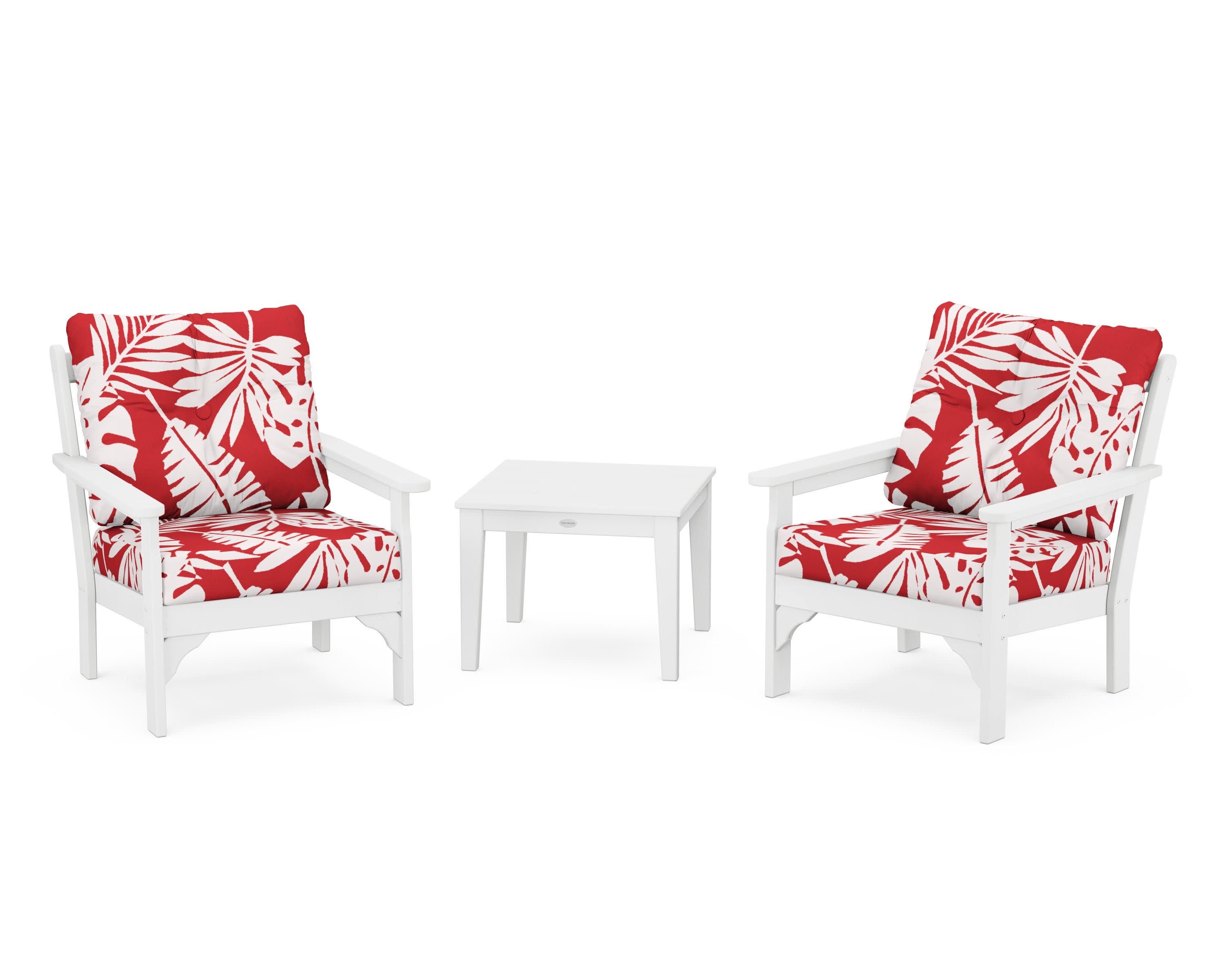 Vineyard 3-Piece Deep Seating Set in White / Leaf Crimson