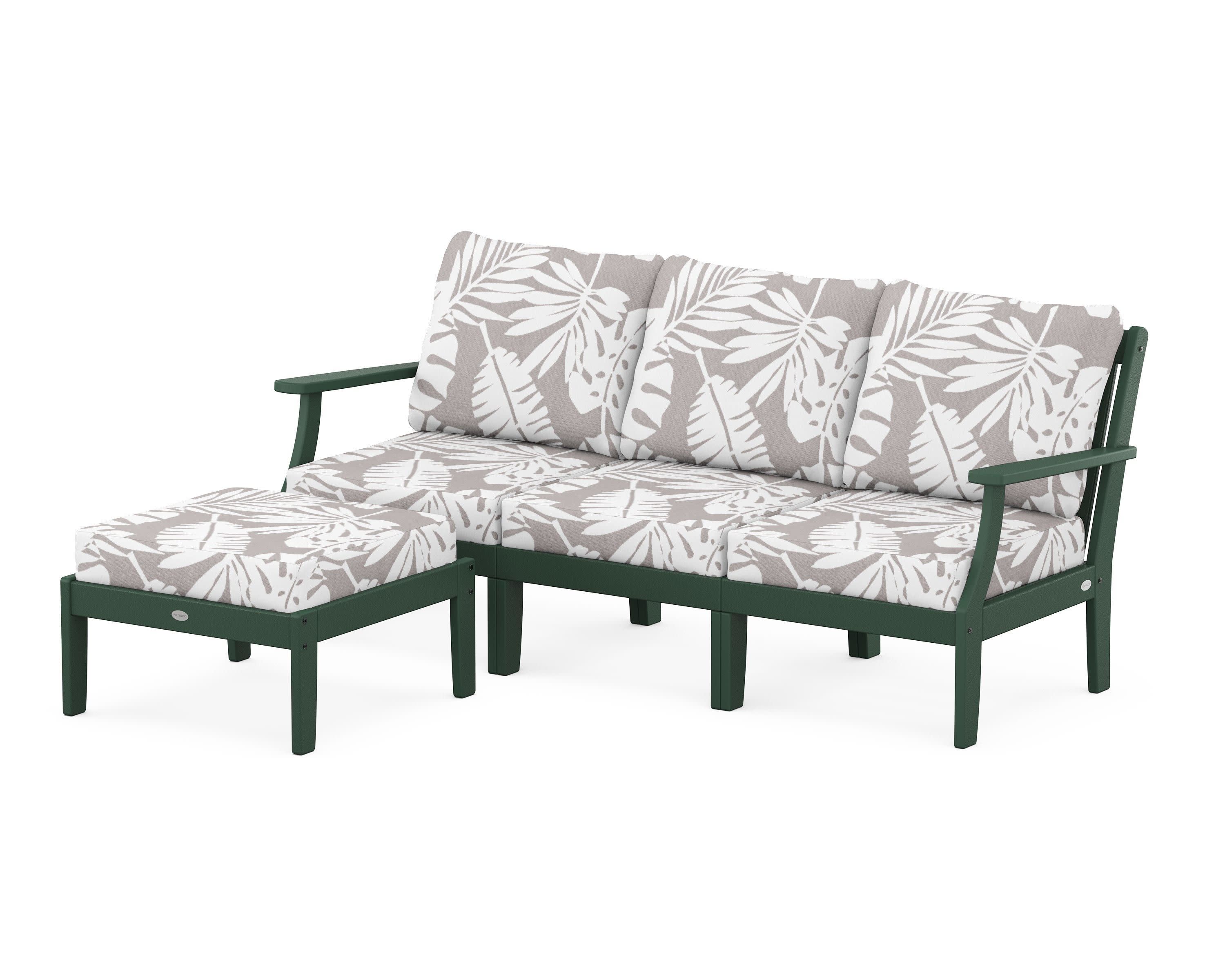Braxton Modular 4-Piece Deep Seating Set with Ottoman in Green / Leaf Grey Mist