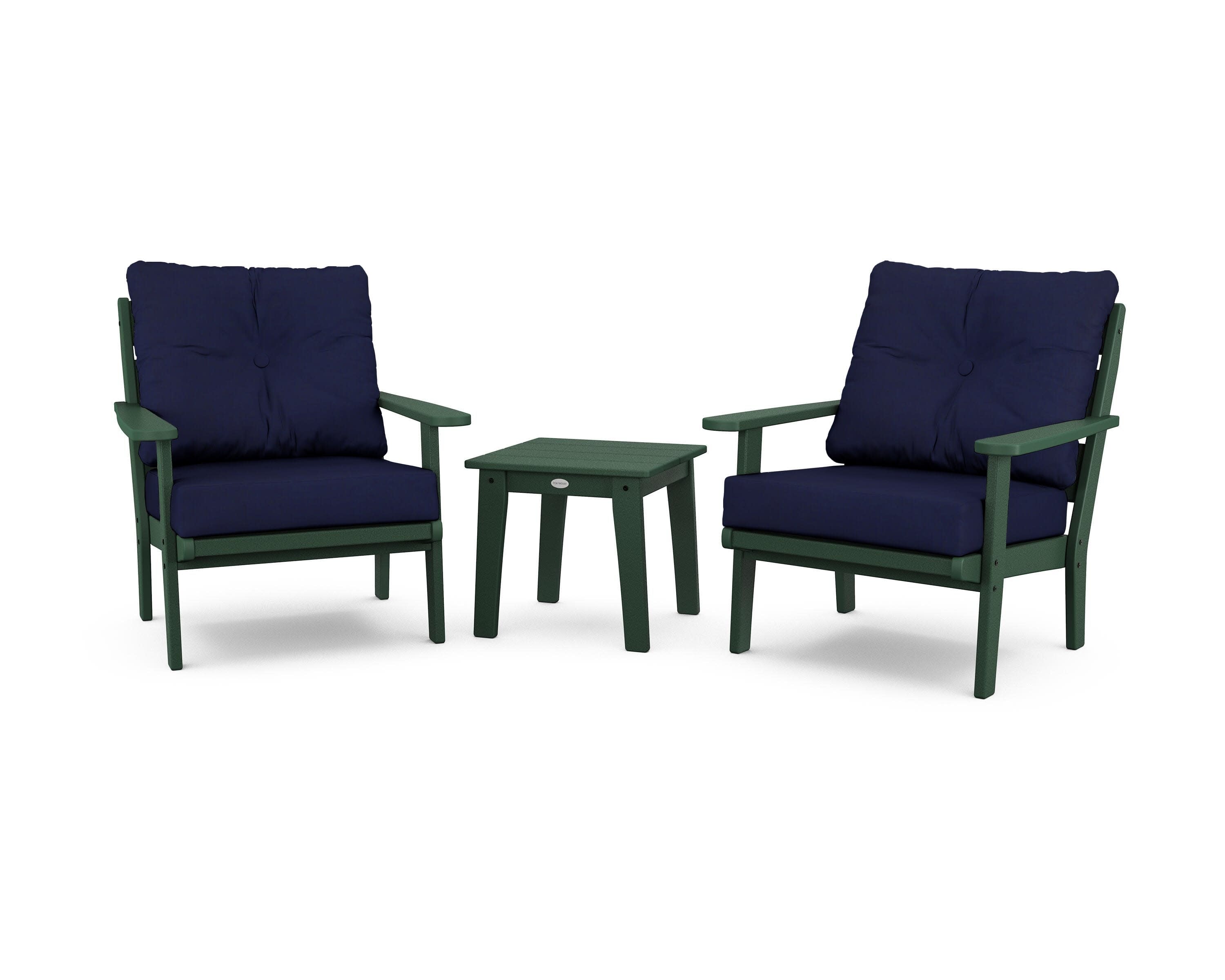 Lakeside 3-Piece Deep Seating Chair Set in Green / Navy