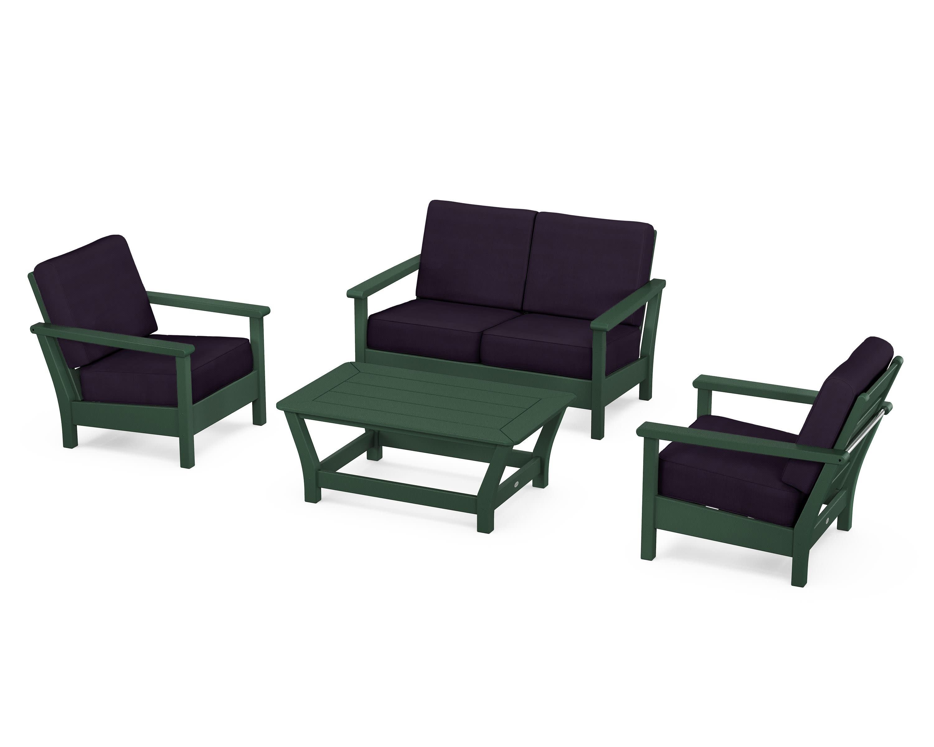 Harbour 4-Piece Deep Seating Set in Green / Navy Linen