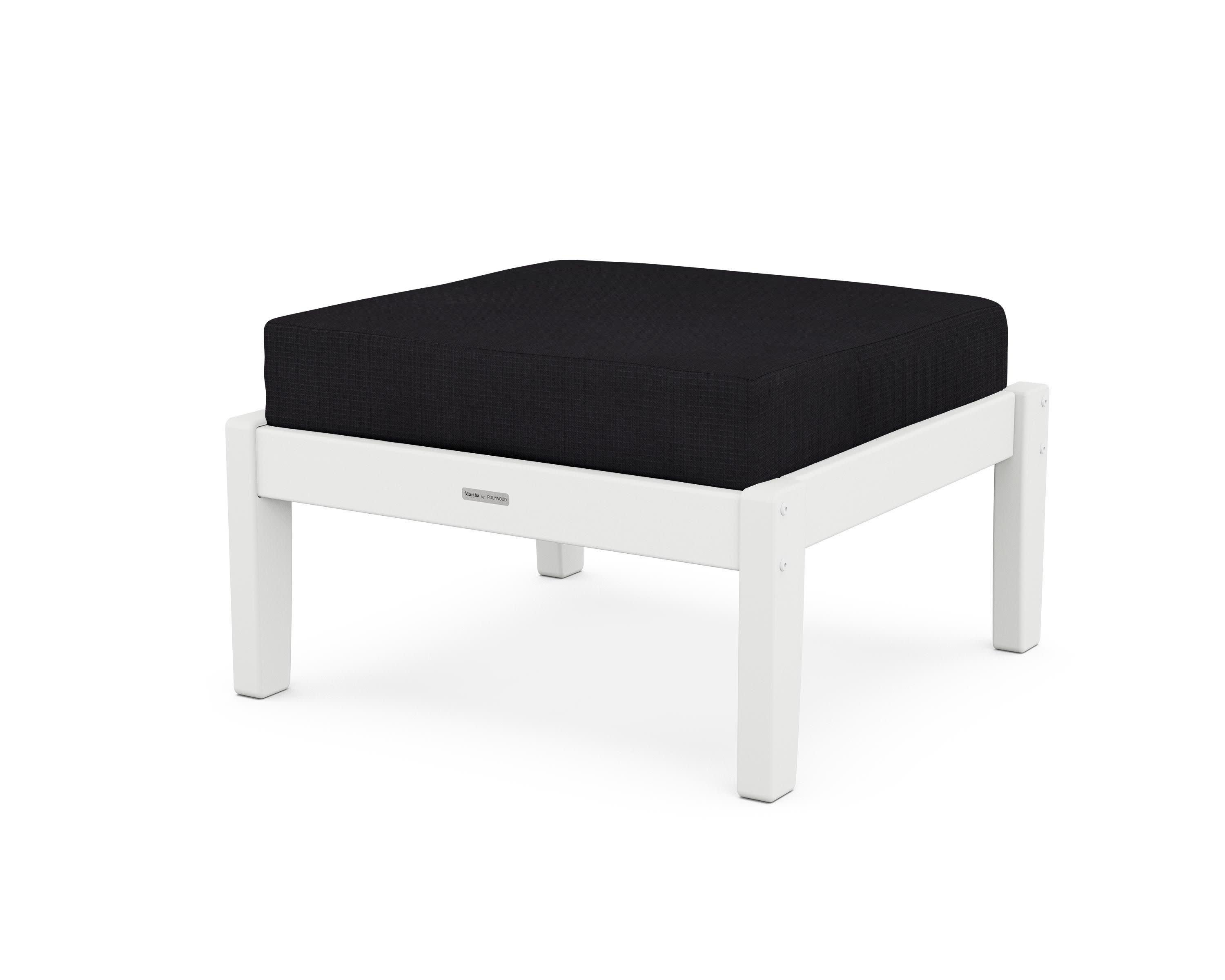 Chinoiserie Deep Seating Ottoman in White / Midnight Linen