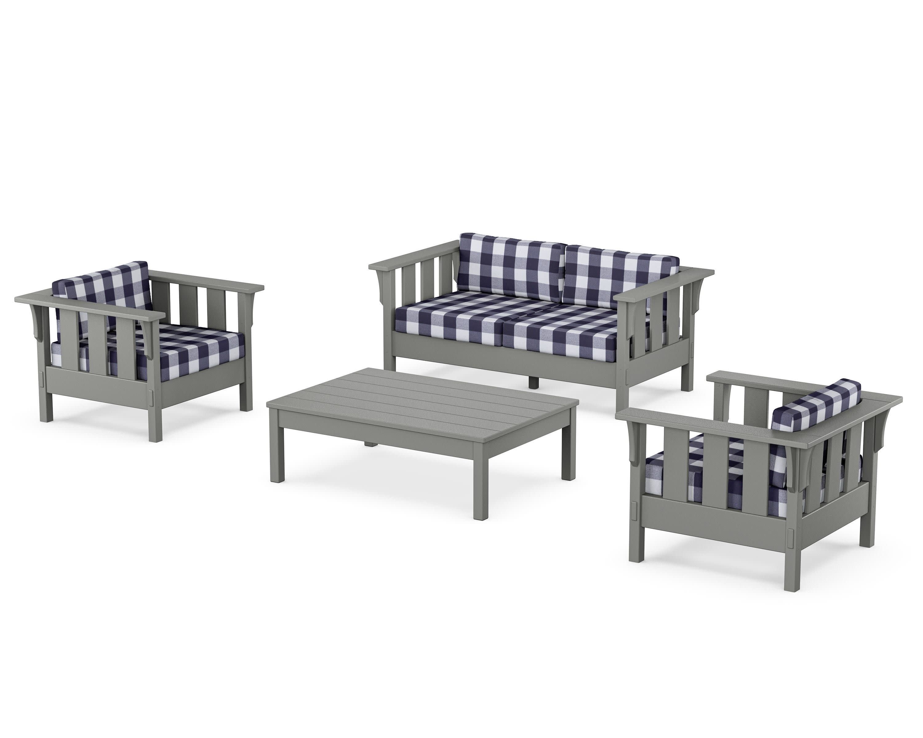 Acadia 4-Piece Deep Seating Set with Loveseat in Slate Grey / Buffalo Plaid Navy