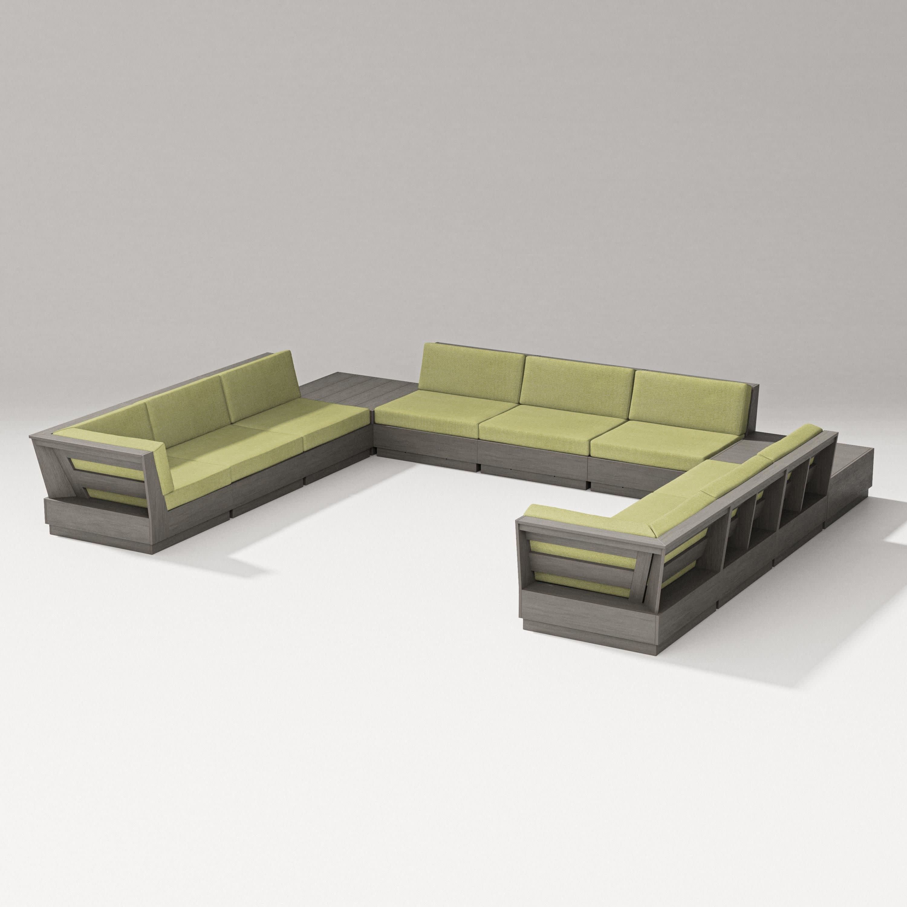 Elevate 11-Piece U-Shaped Sofa Sectional in Driftwood / Chartreuse Boucle