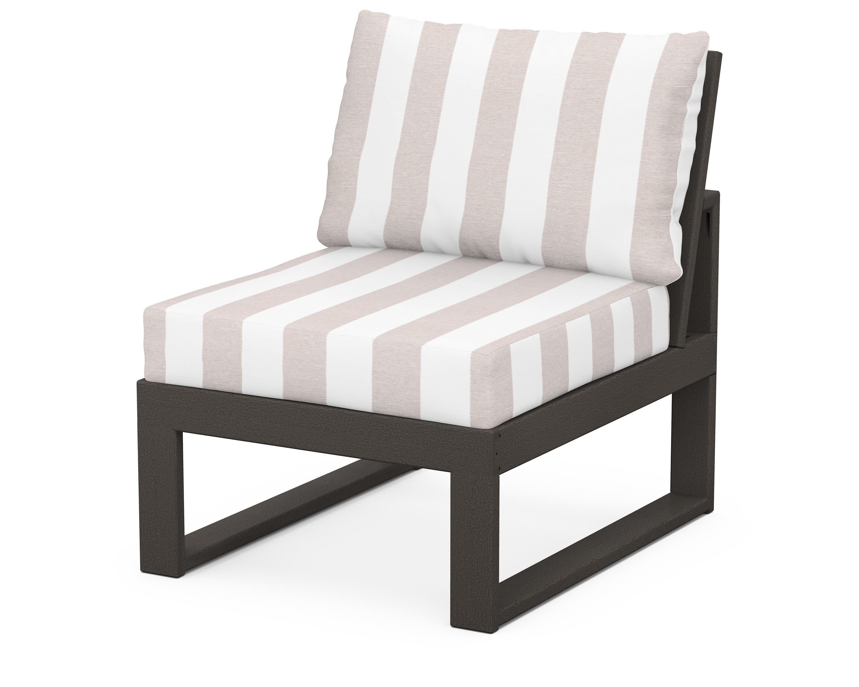 Modular Armless Chair in Vintage Coffee / Cabana Stripe Dune Burlap