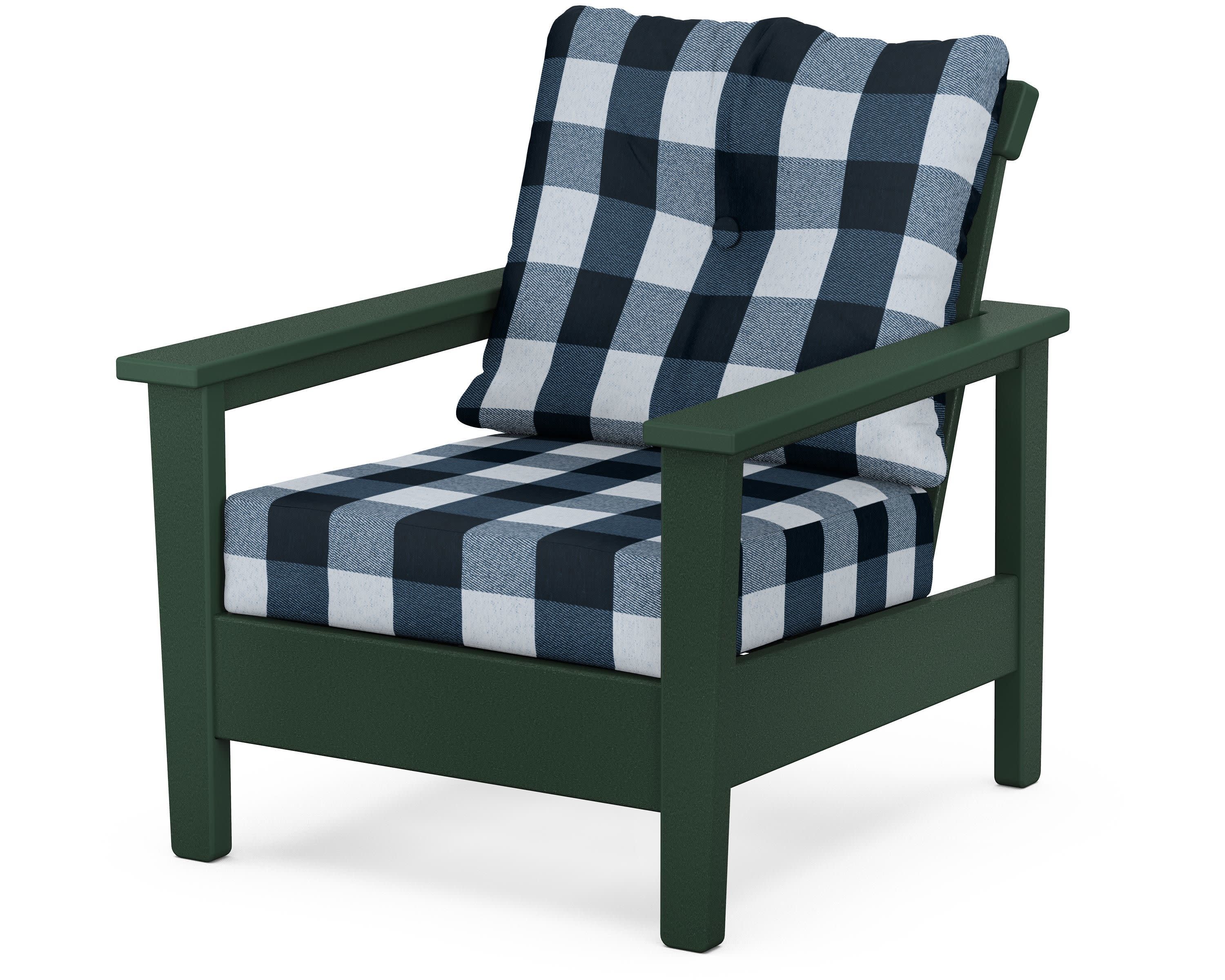Prescott Deep Seating Chair in Green / Buffalo Plaid Marine Indigo