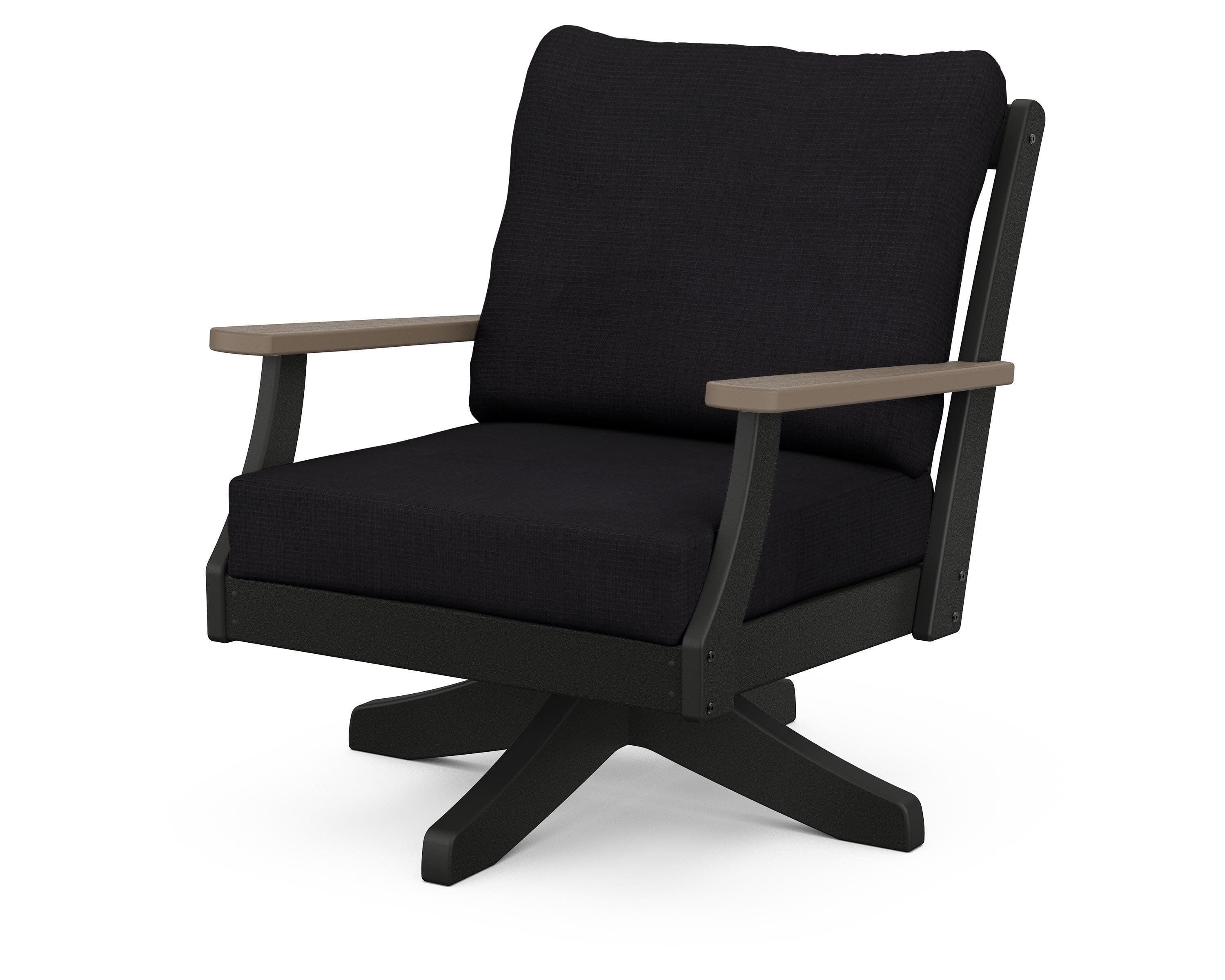 Braxton Deep Seating Swivel Chair in Black / Kona / Midnight Linen