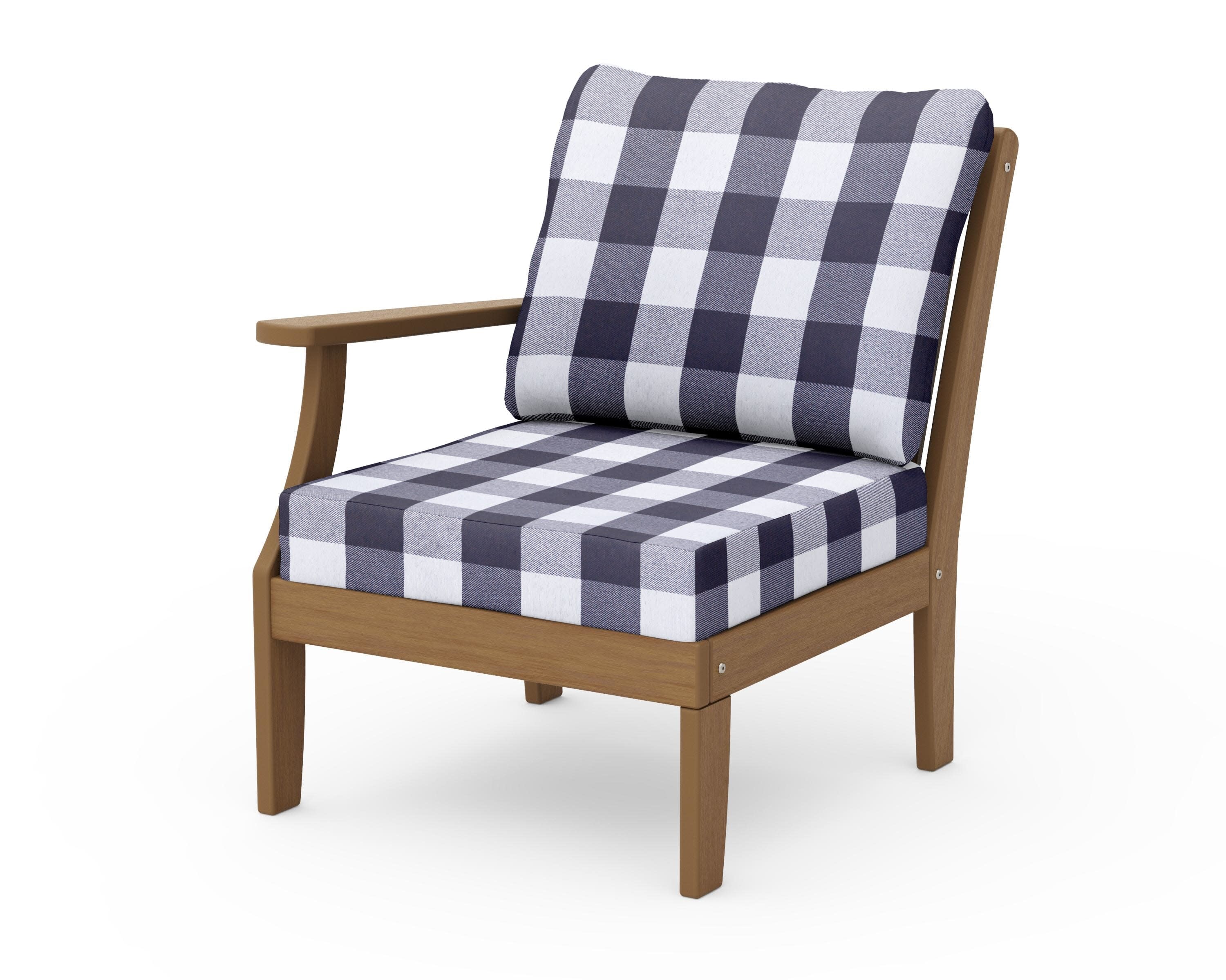 Braxton Modular Left Arm Chair in Natural / Buffalo Plaid Navy