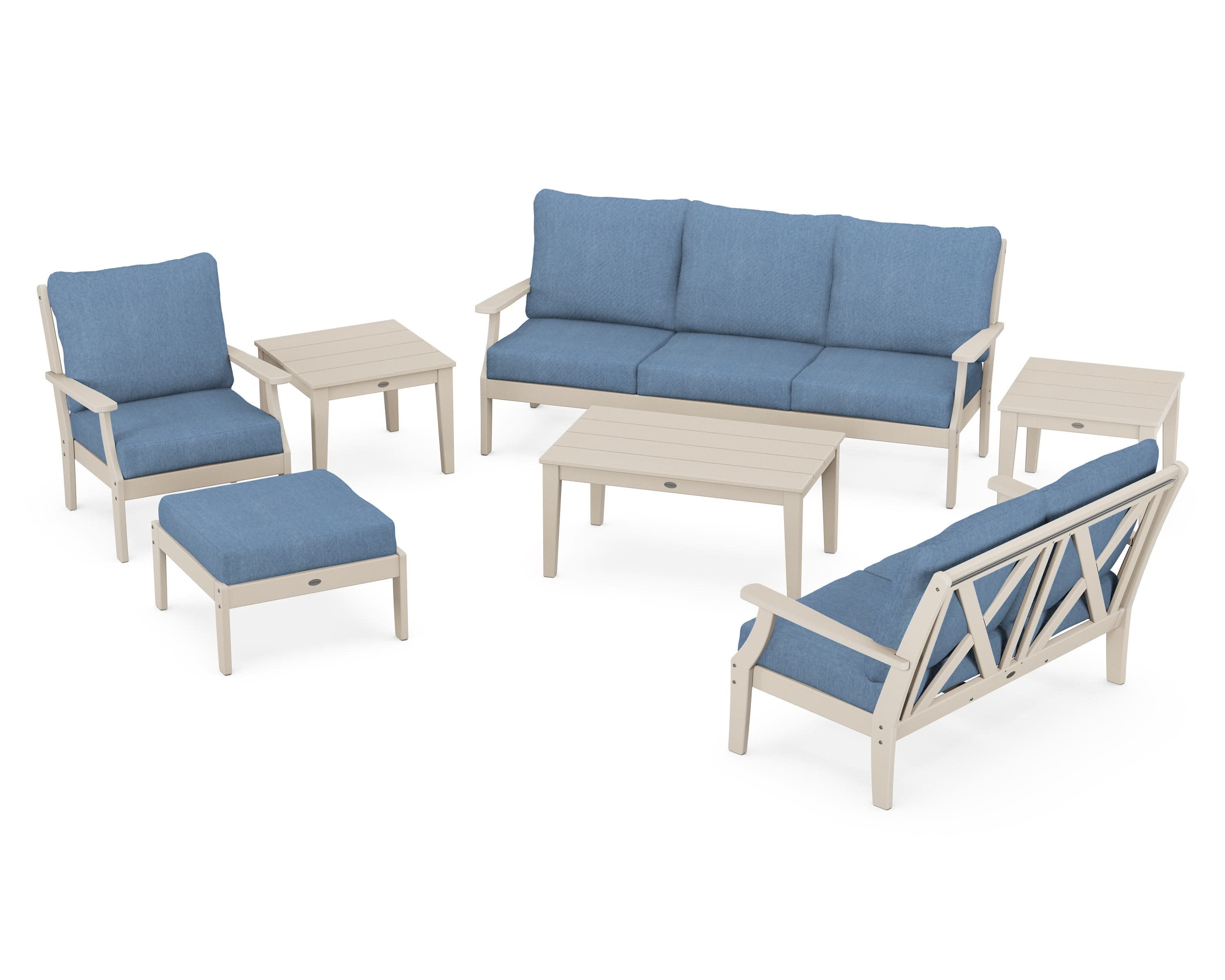 Braxton 7-Piece Deep Seating Set in Sand / Sky Blue