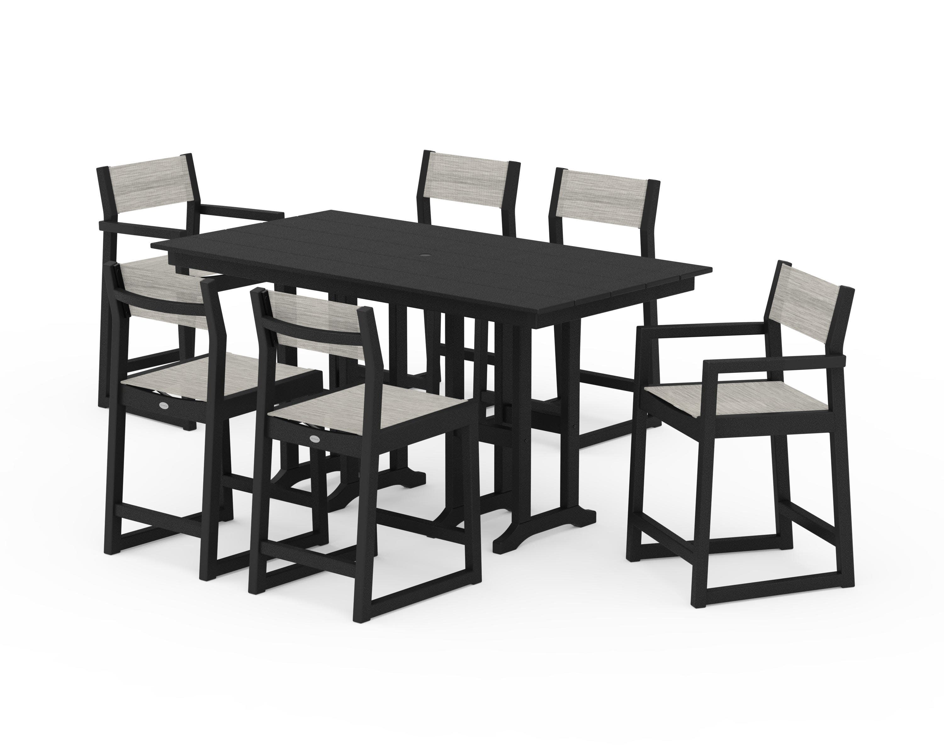 EDGE Sling 7-Piece Farmhouse Counter Set with Trestle Legs in Black / Birch Sling