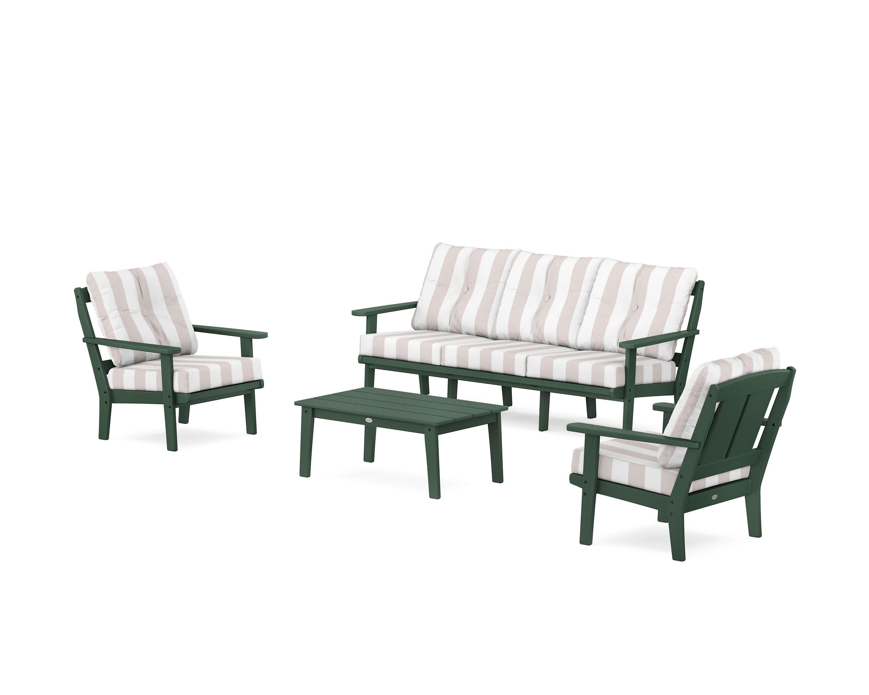 Mission 4-Piece Deep Seating Set with Sofa in Green / Cabana Stripe Dune Burlap