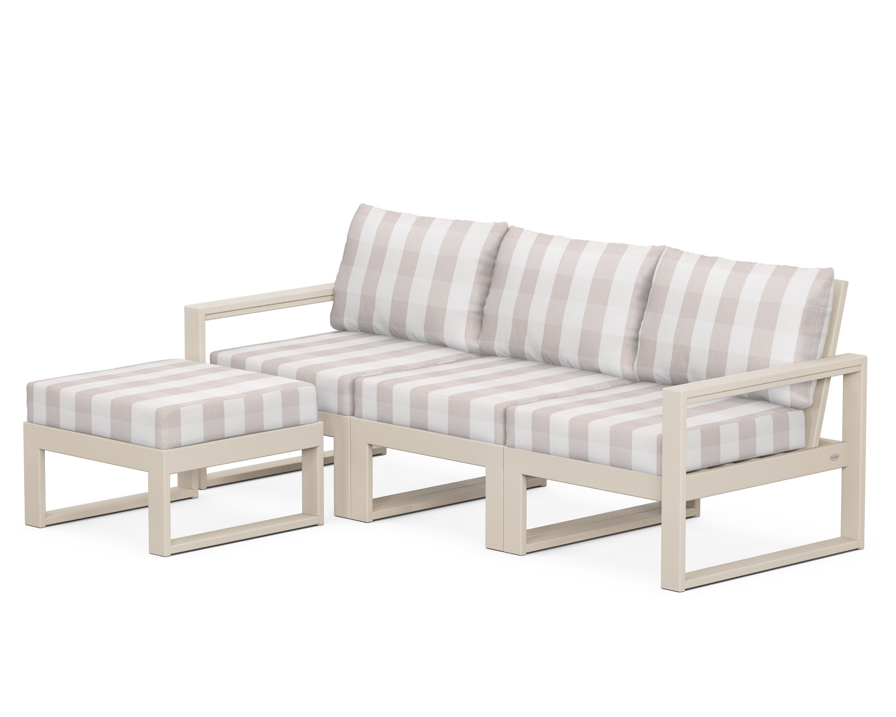 EDGE 4-Piece Modular Deep Seating Set with Ottoman in Sand / Buffalo Plaid Dune Burlap