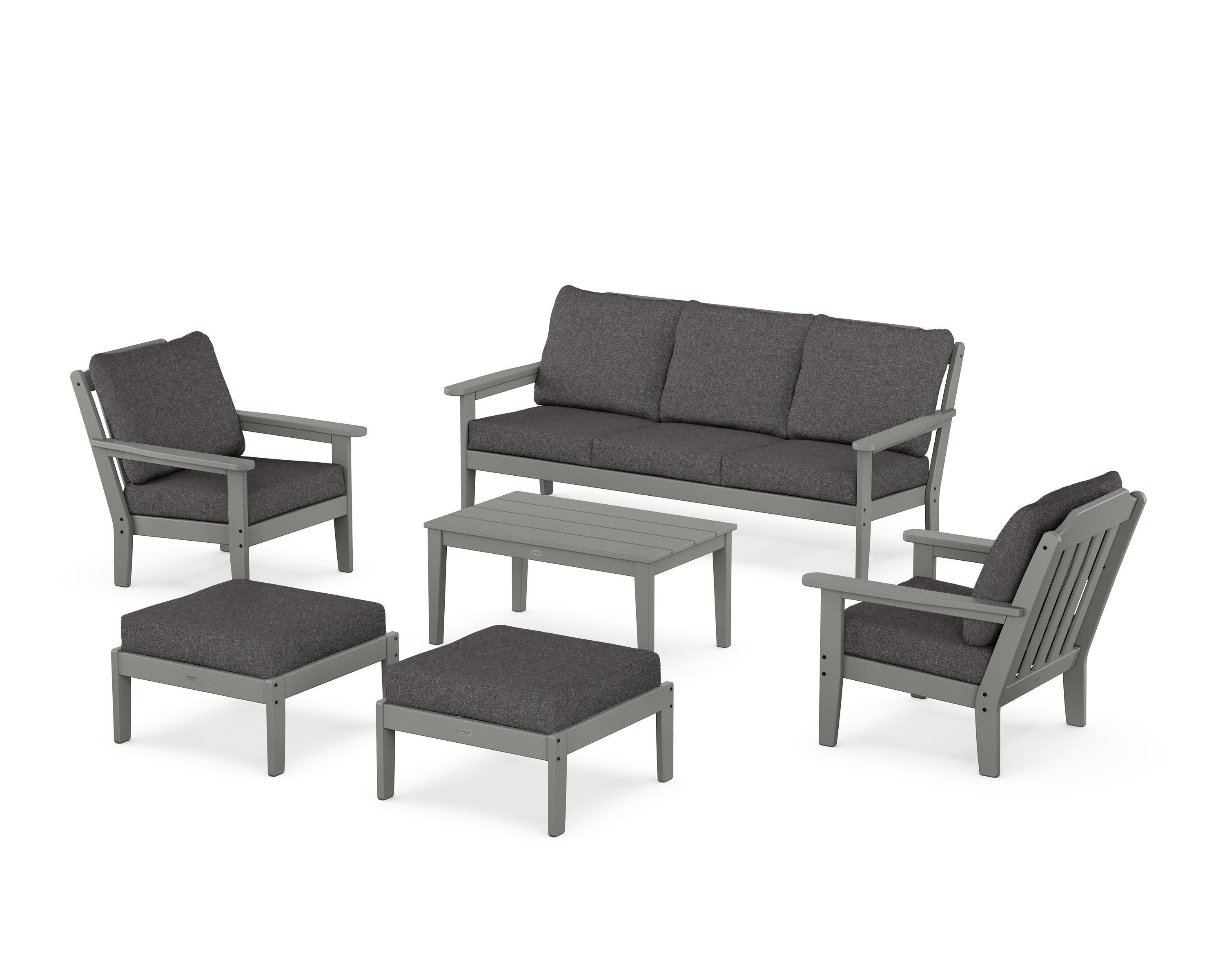 Cottage 6-Piece Lounge Sofa Set in Slate Grey / Ash Charcoal