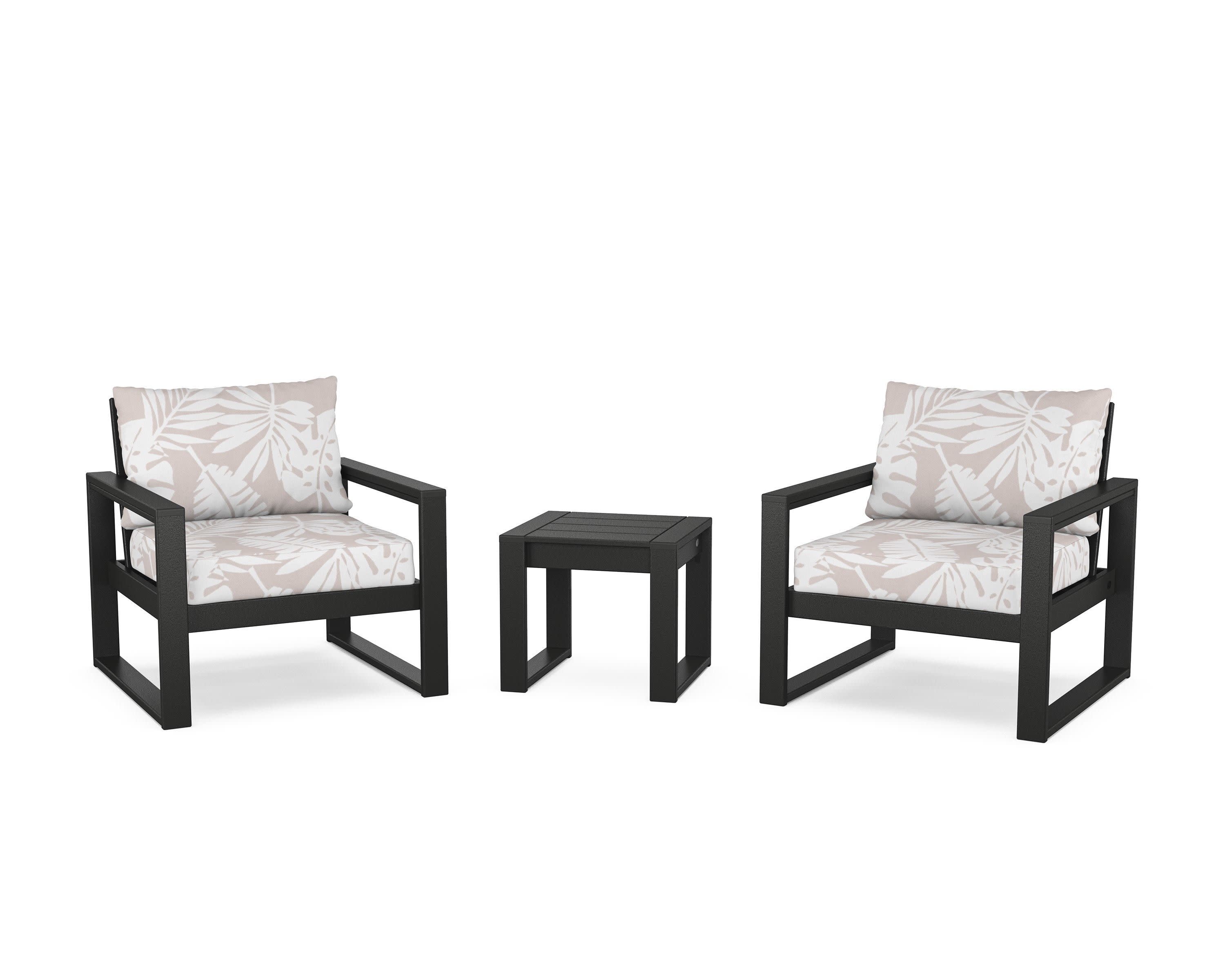 EDGE Sectional 3-Piece Deep Seating Set in Black / Leaf Dune Burlap