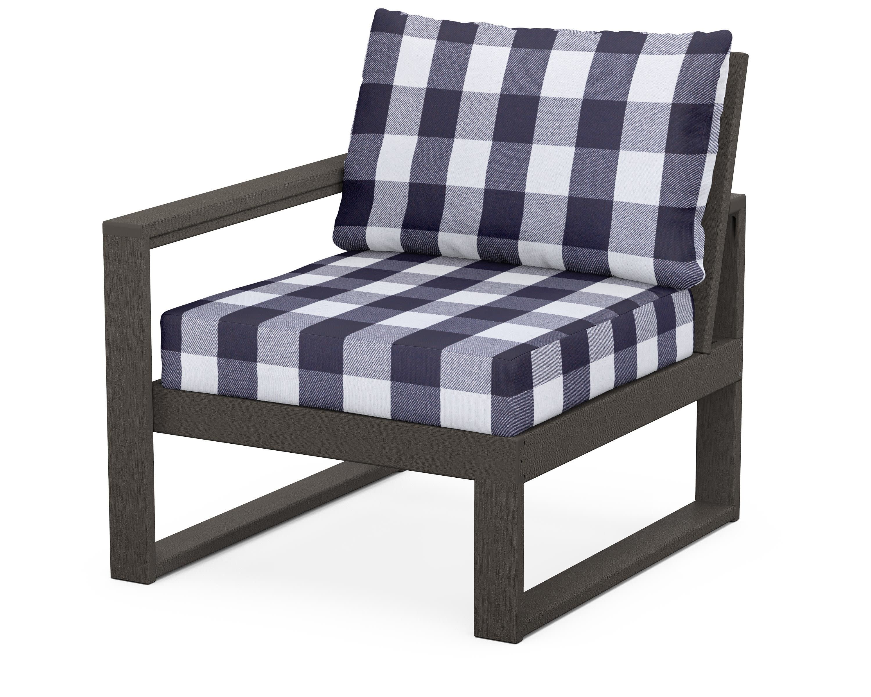 EDGE Modular Left Arm Chair in Vintage Coffee / Buffalo Plaid Navy