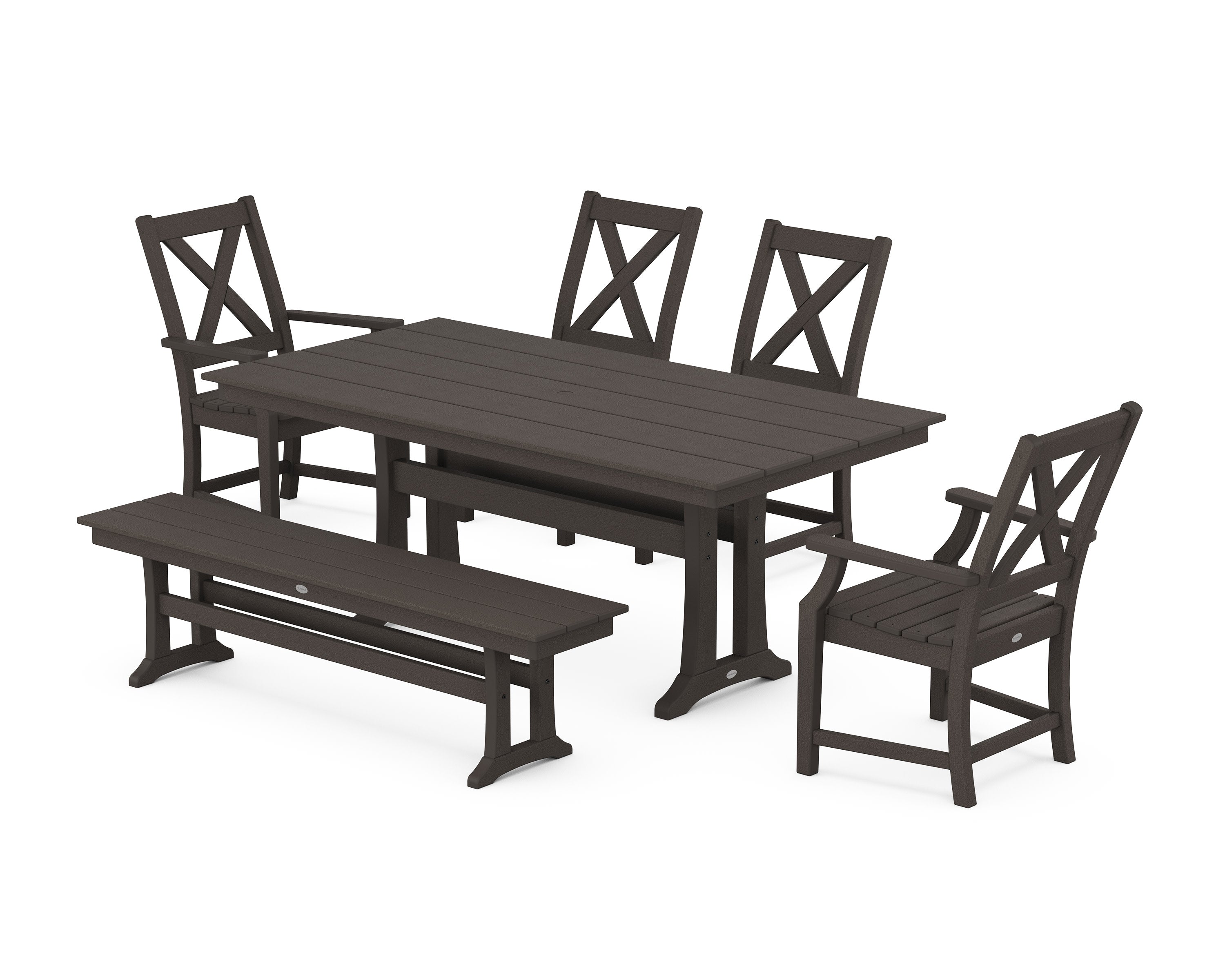 Braxton 6-Piece Farmhouse Dining Set With Trestle Legs in Vintage Coffee